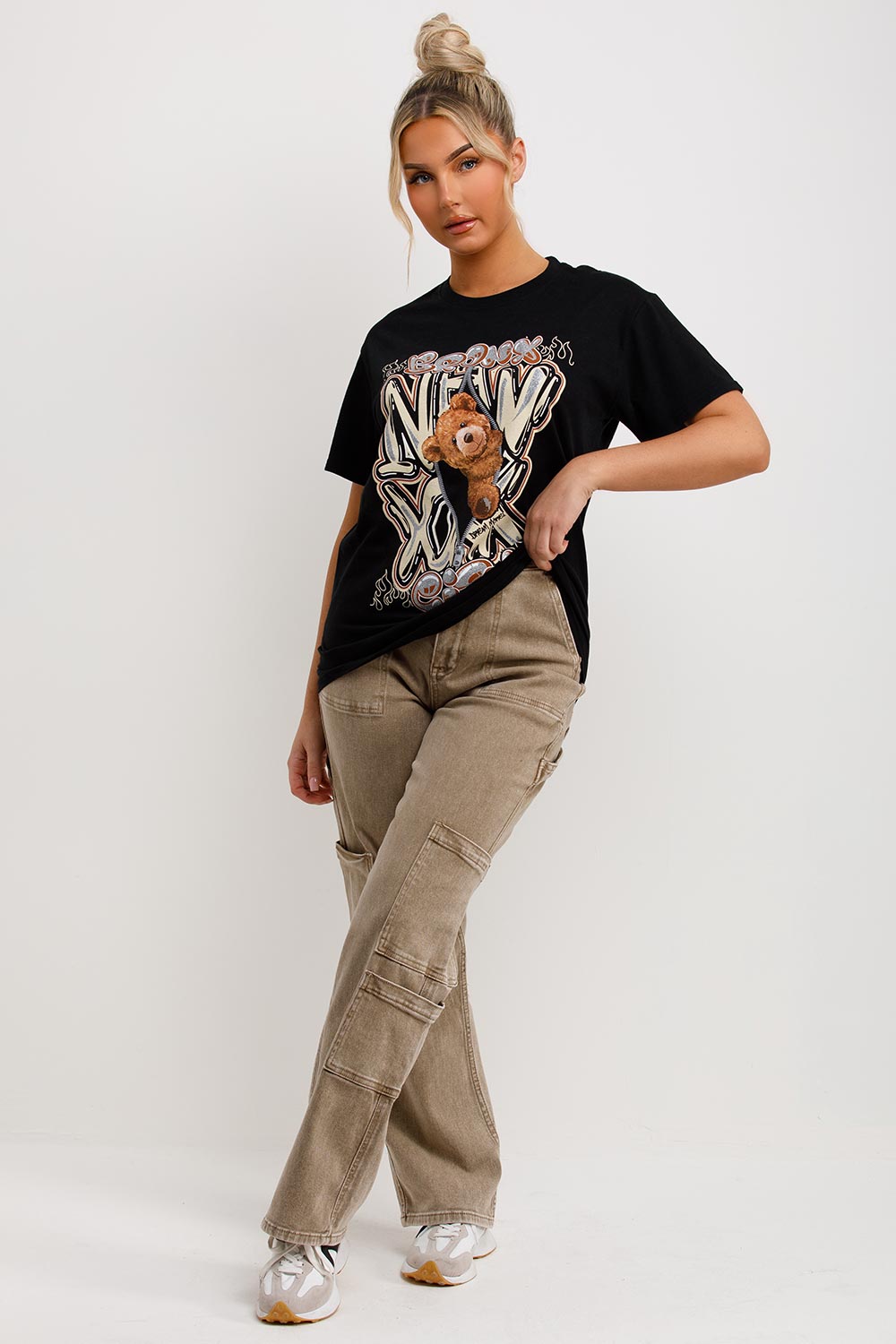 womens black teddy bear graphic t shirt