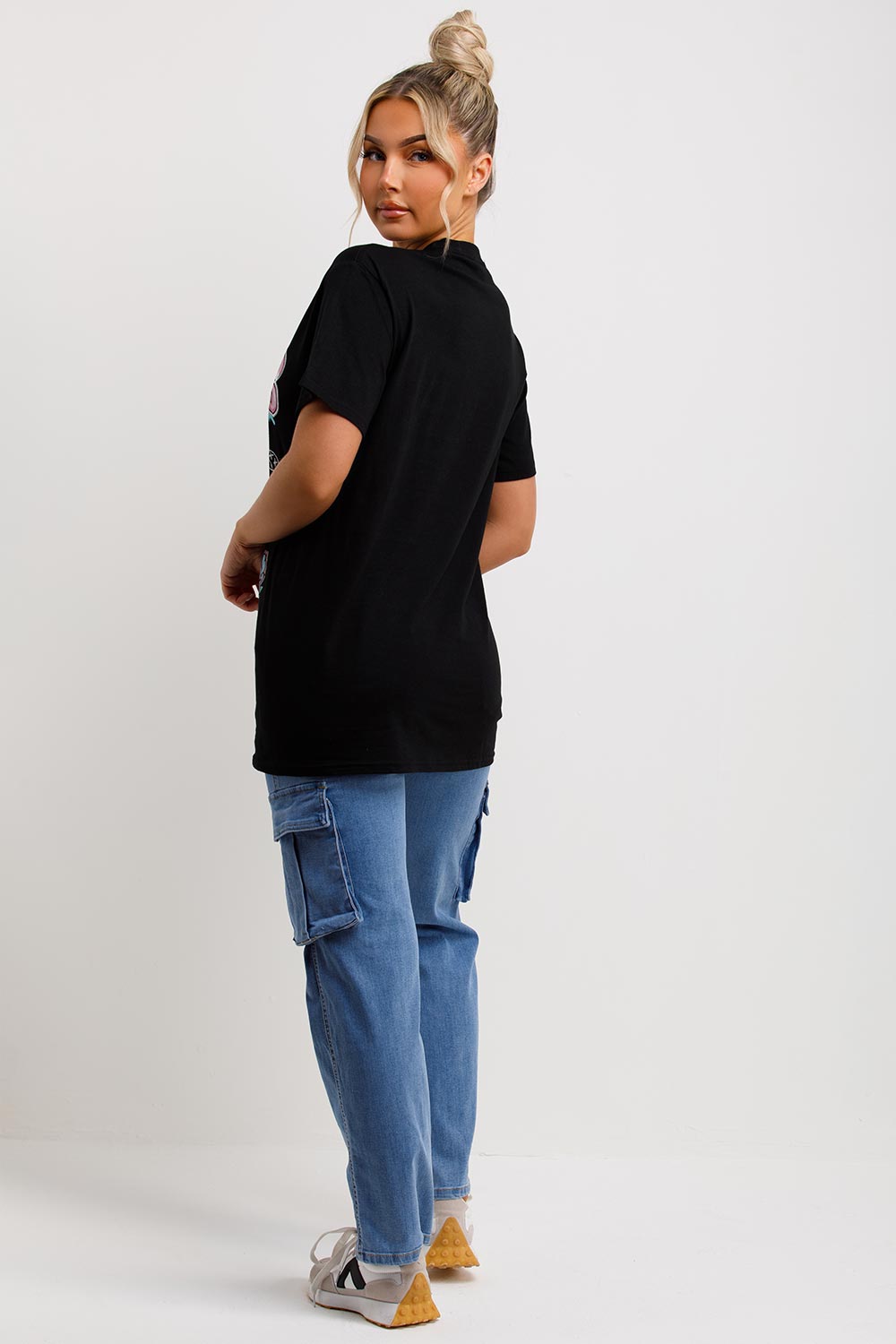 womens oversized t shirt with teddy bear zero regrets slogan