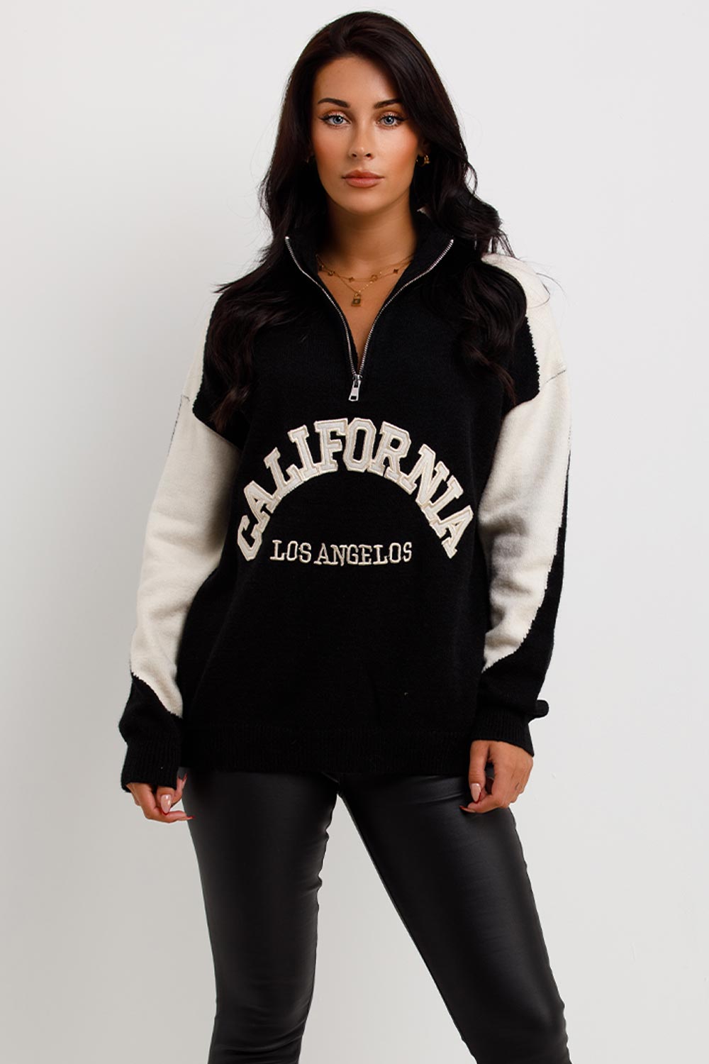 half zip knitted jumper beige