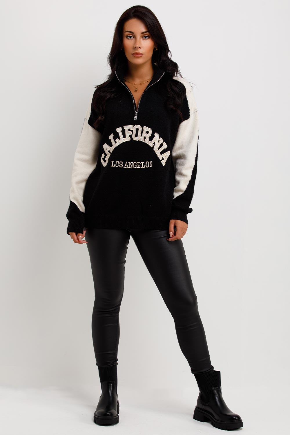 womens half zip knitted jumper with california slogan
