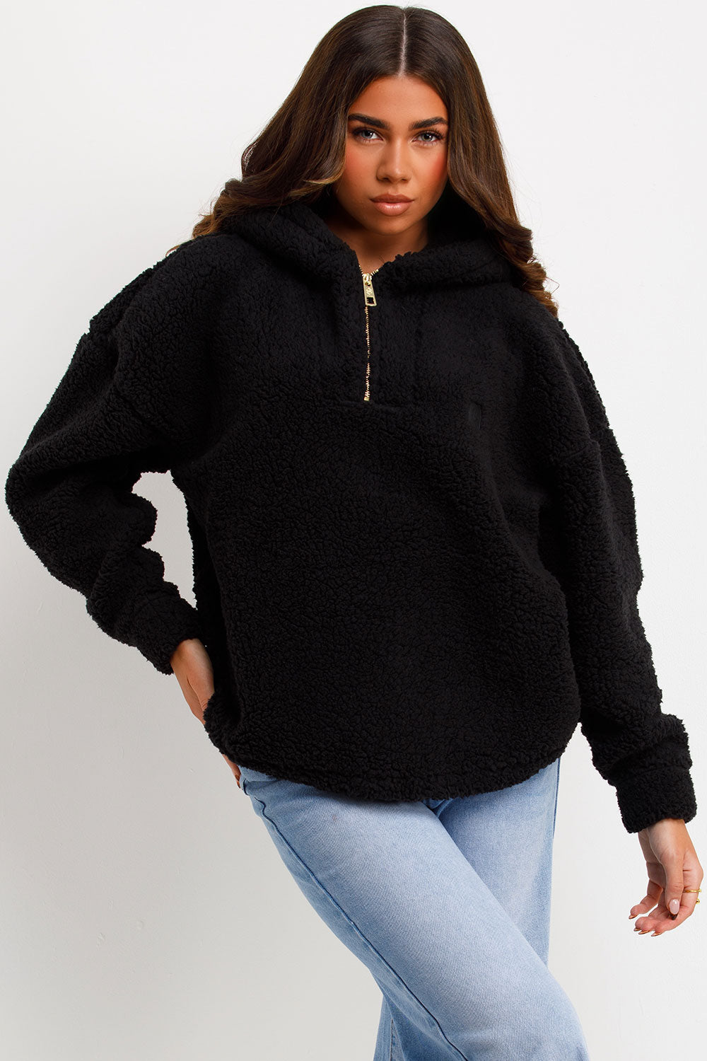 womens teddy bear sweatshirt hoodie black