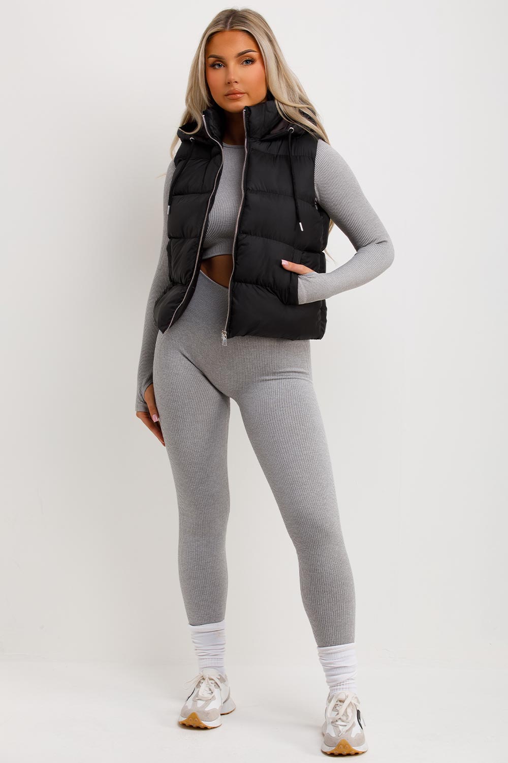 womens short puffer gilet