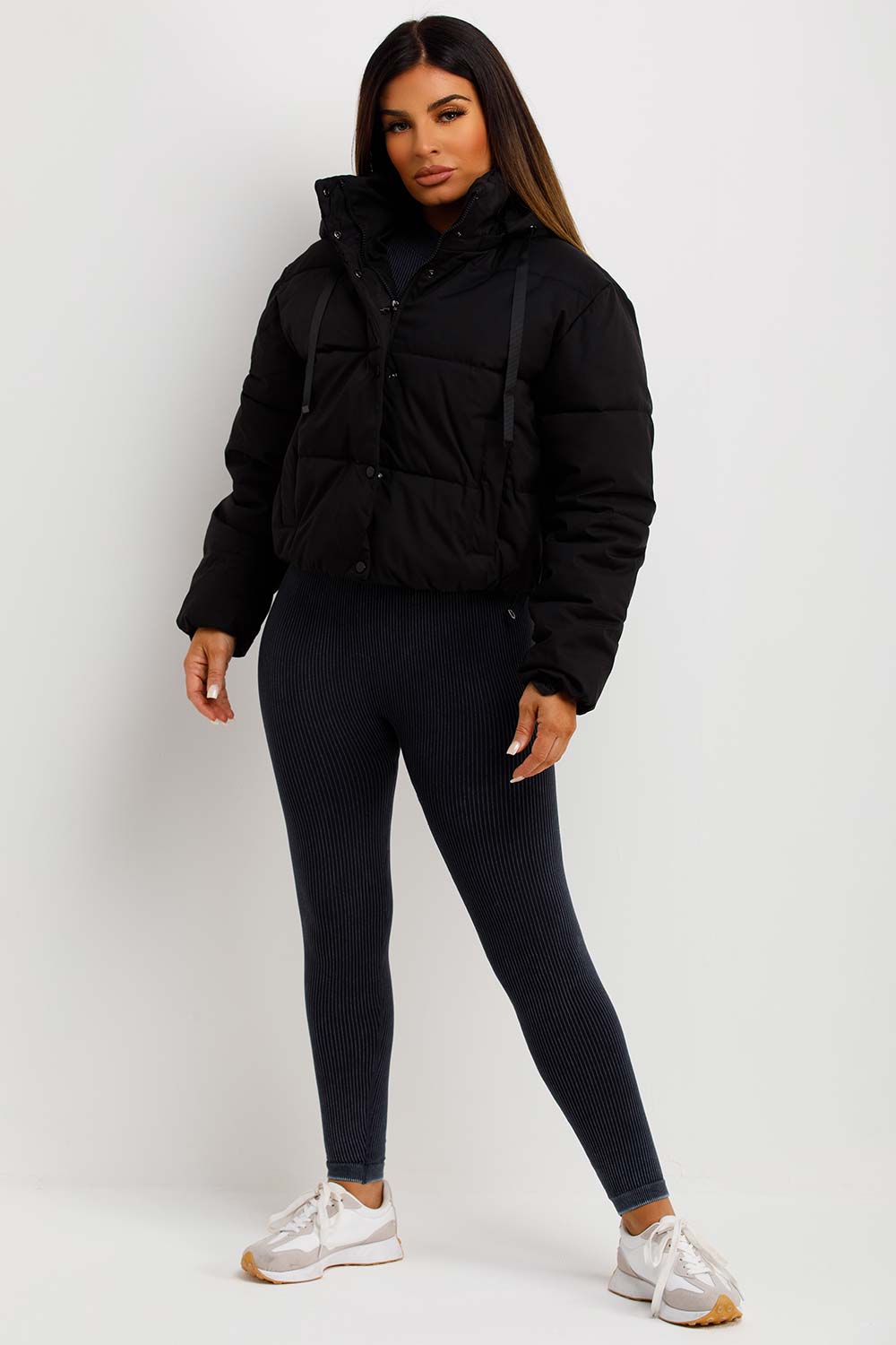 womens puffer padded jacket black