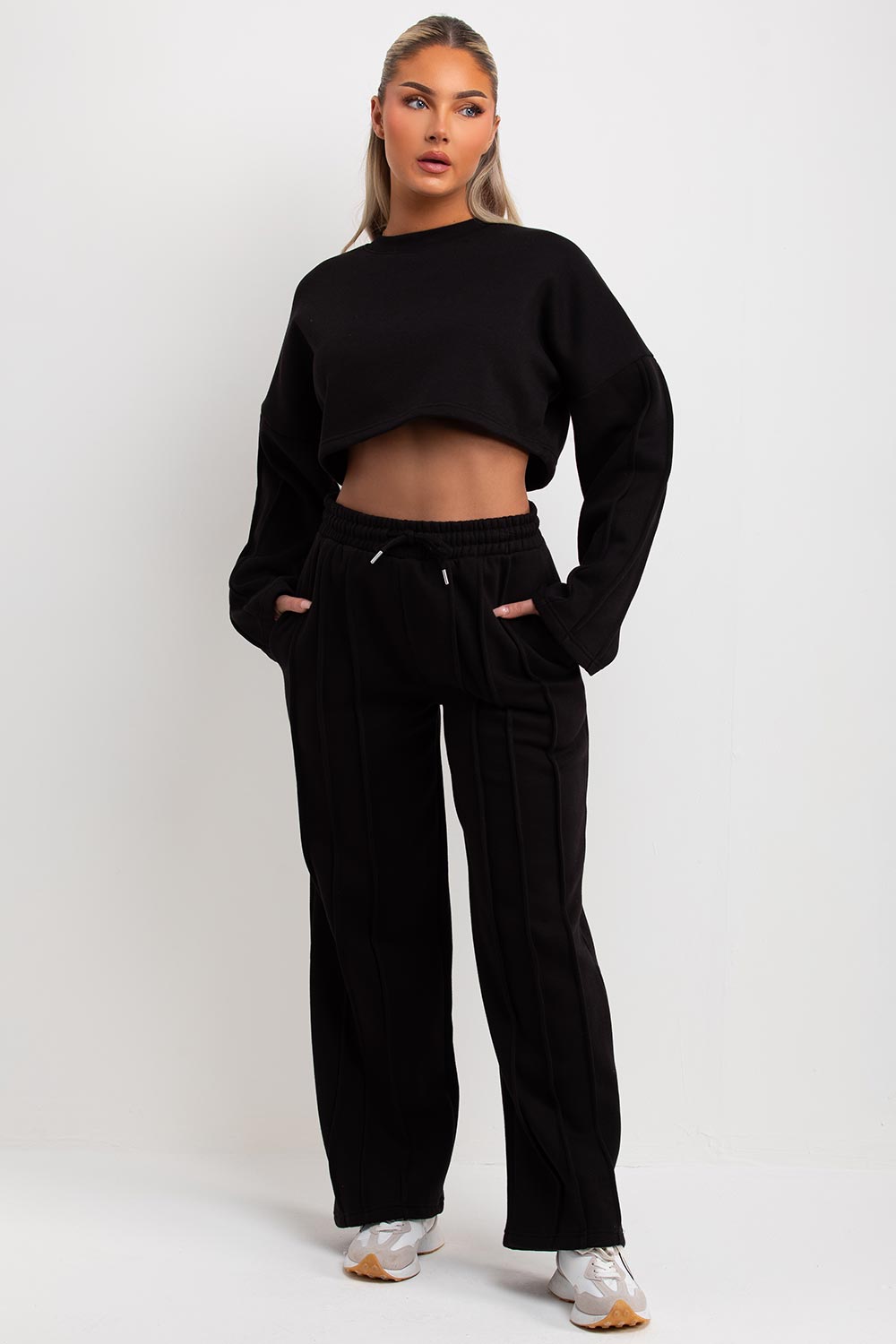 pintuck seam joggers and sweatshirt tracksuit co ord