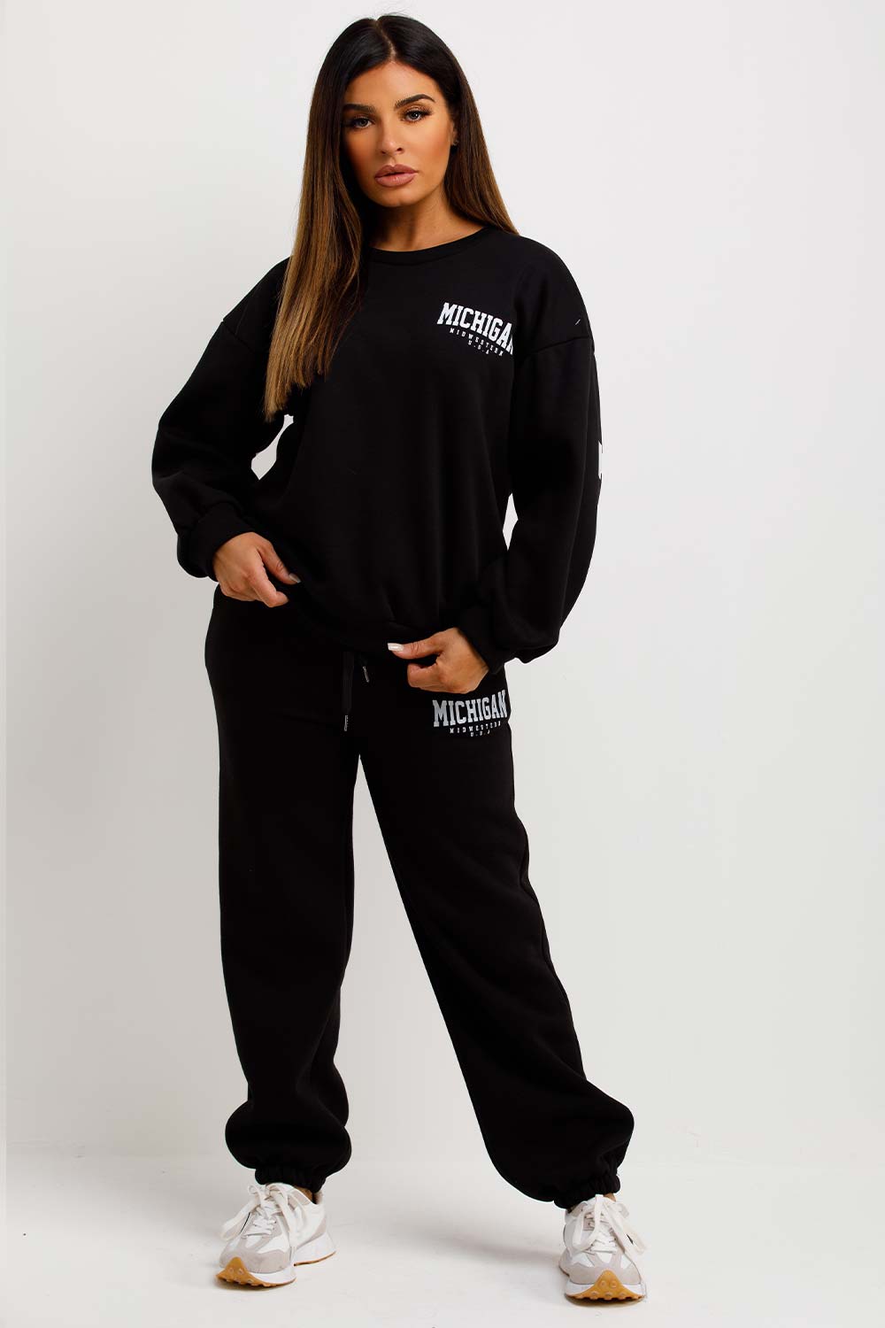 womens sweatshirt and joggers set with michigan slogan