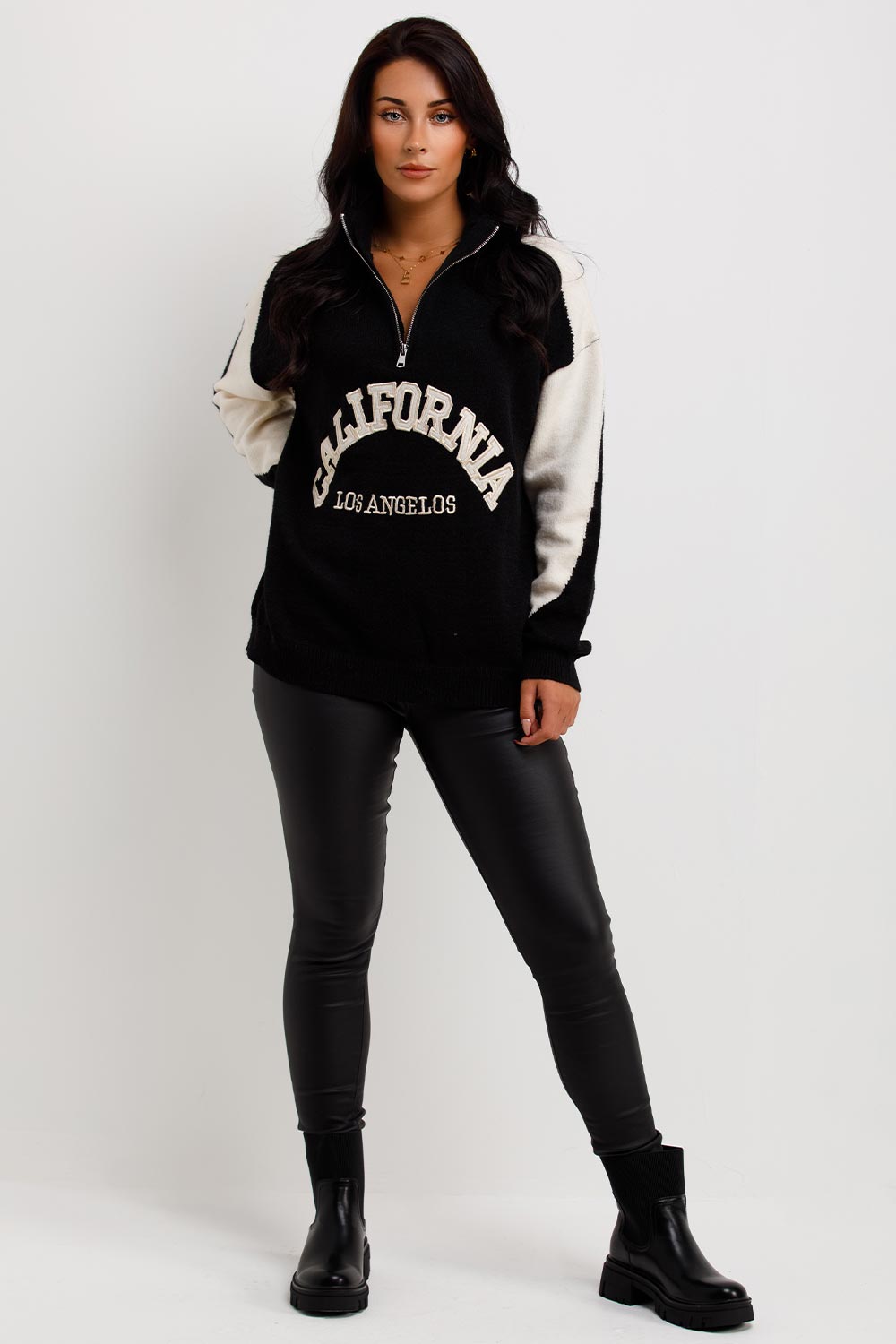 womens california slogan half zip knitted jumper