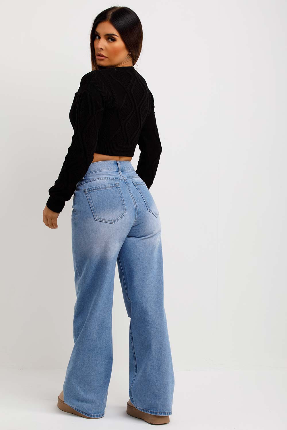 Cable Knit Jumper Cropped Black