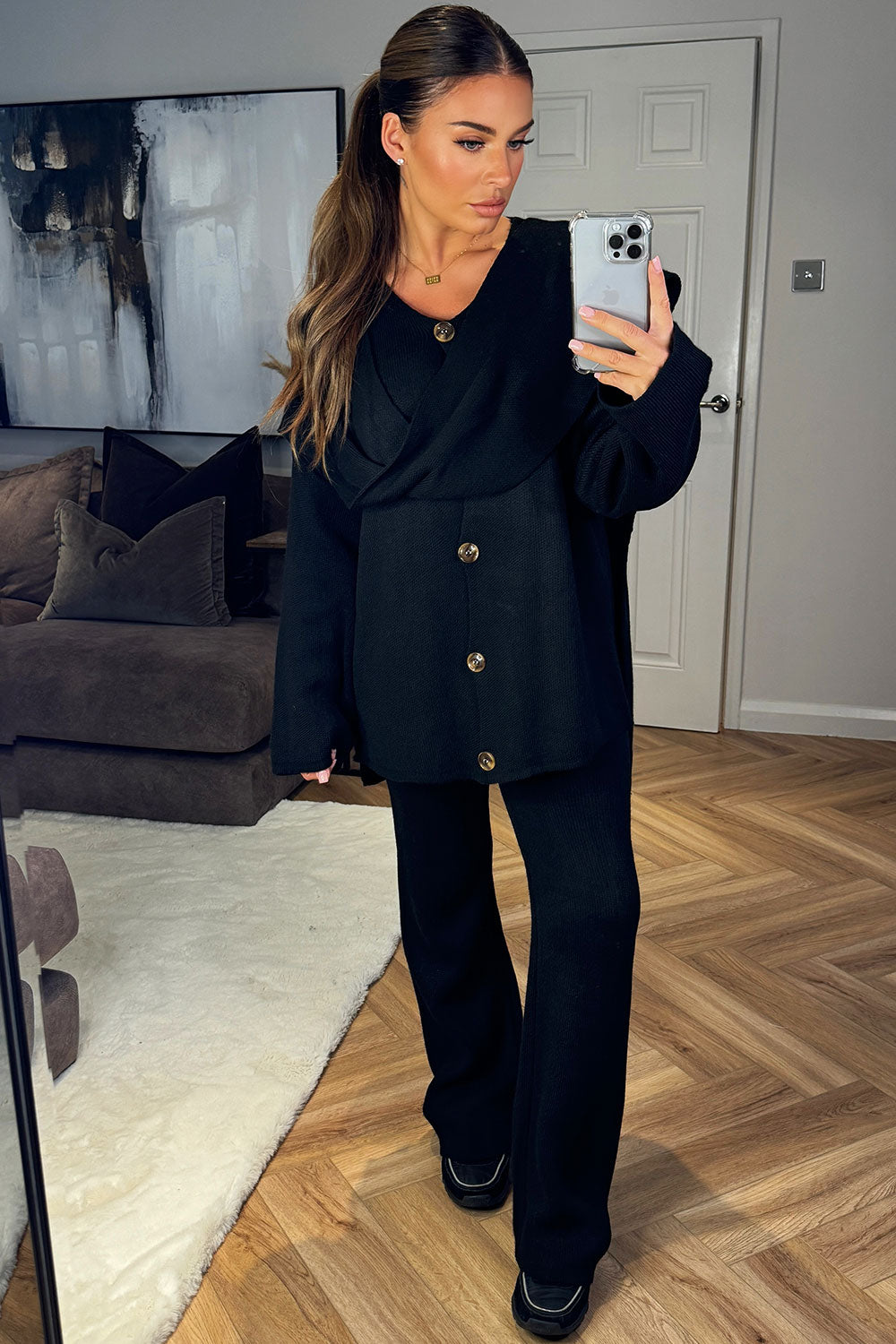 womens knitted loungewear co ord set black