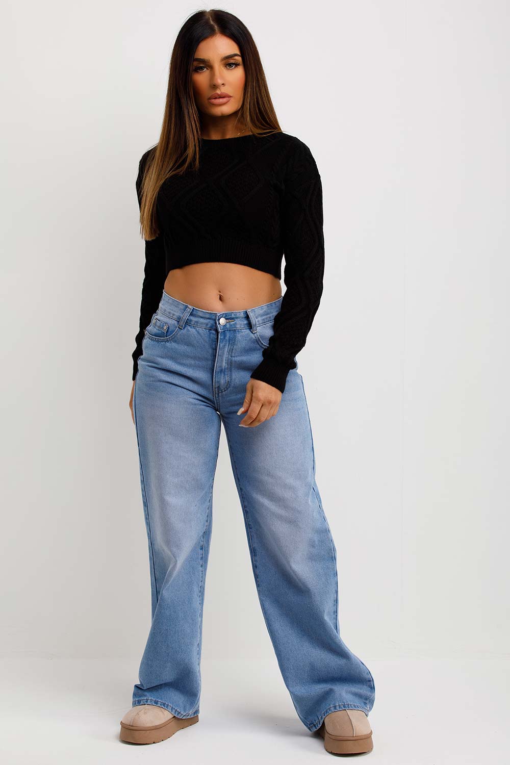 Cable Knit Jumper Cropped Black