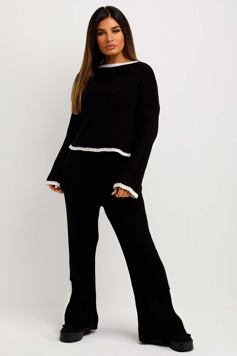 womens knit lounge set black