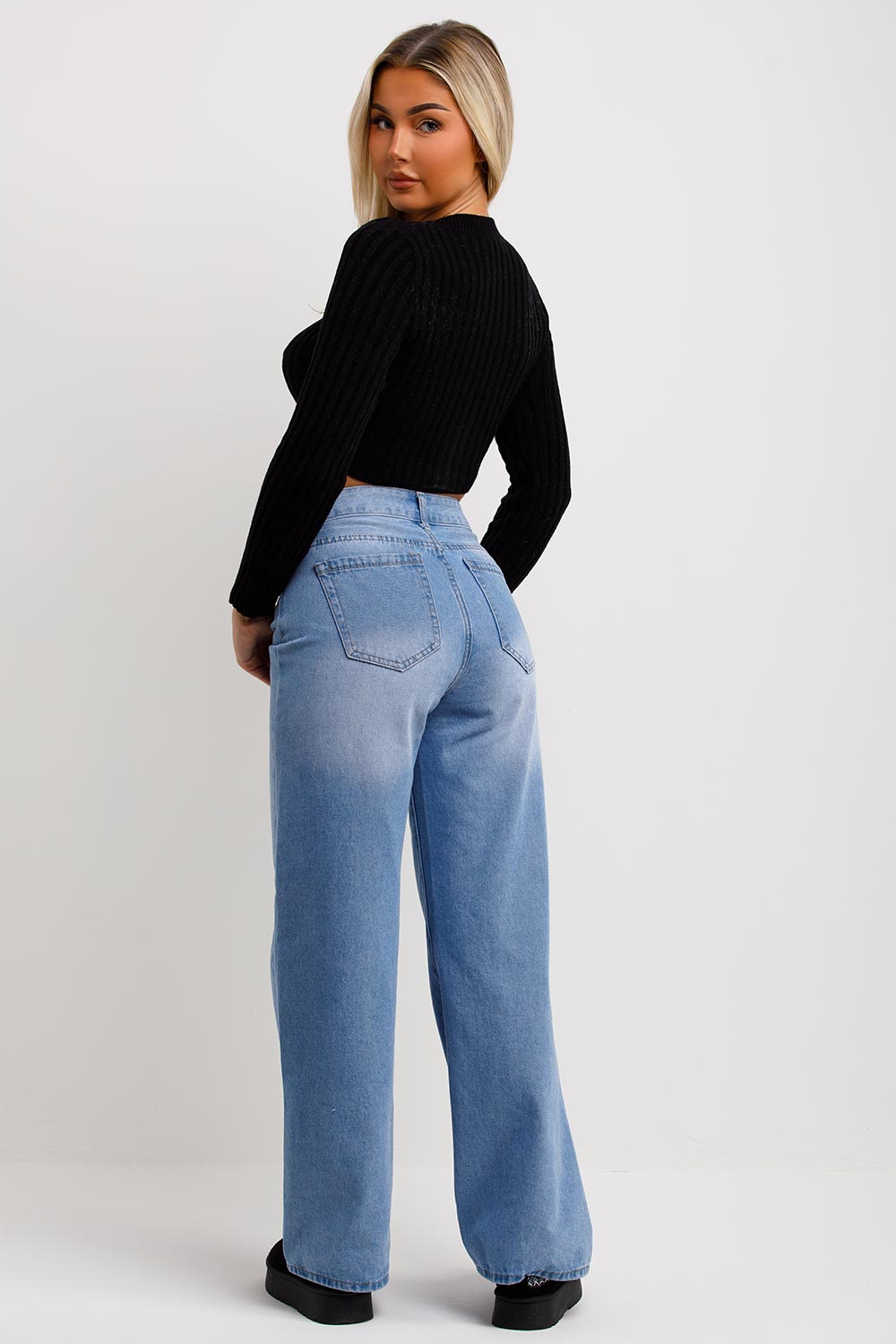 womens crop knitted jumper with long sleeves