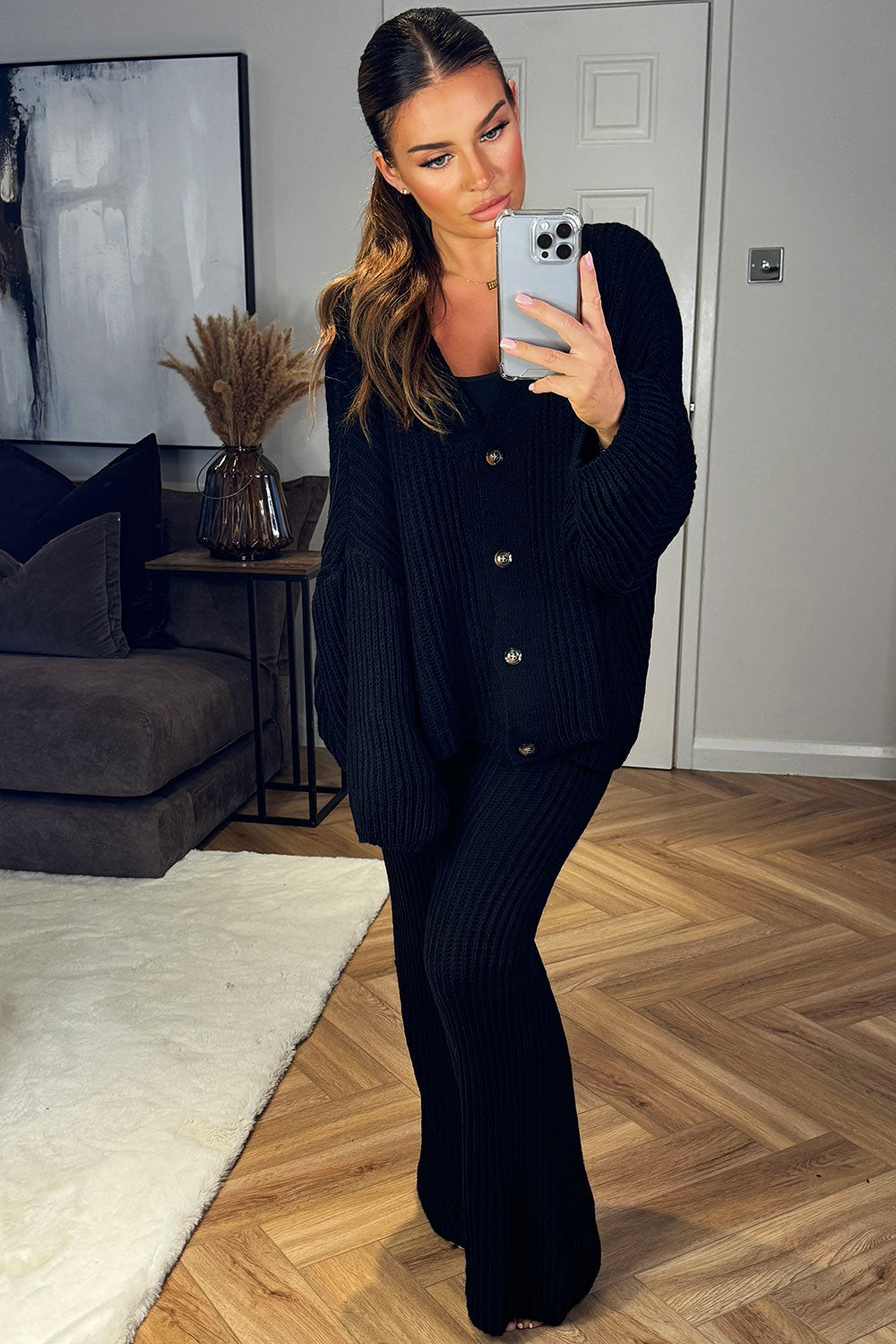 knitted cardigan and trousers two piece loungewear co ord set