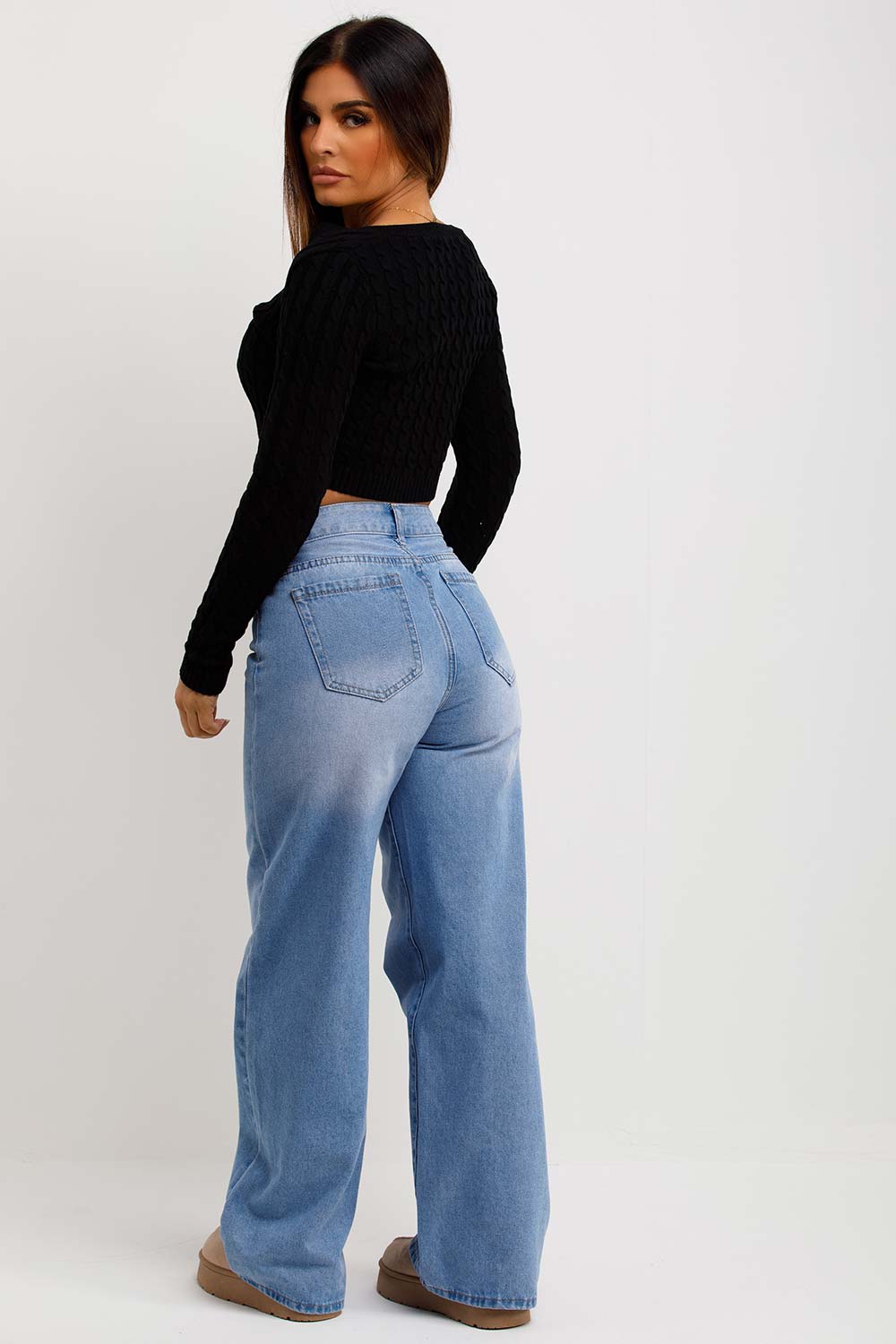 womens v neck crop knitted cricket jumper