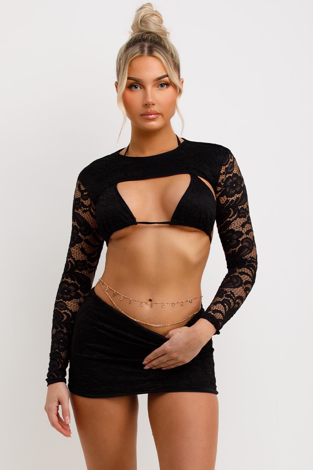 lace top skirt and bikini 3 piece festival party going out outfit summer clothes