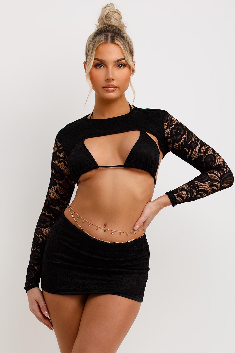 lace skirt top and bikini 3 piece co ord set festival rave party going out outfit