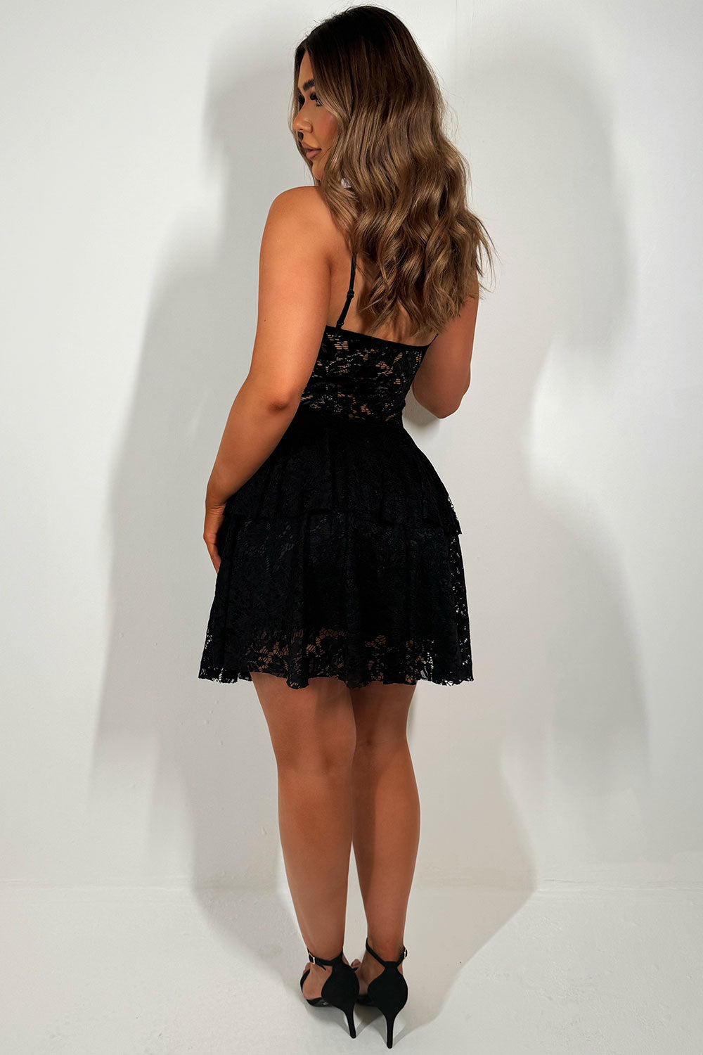 ruffle frilly lace dress with cowl neck festival outfit