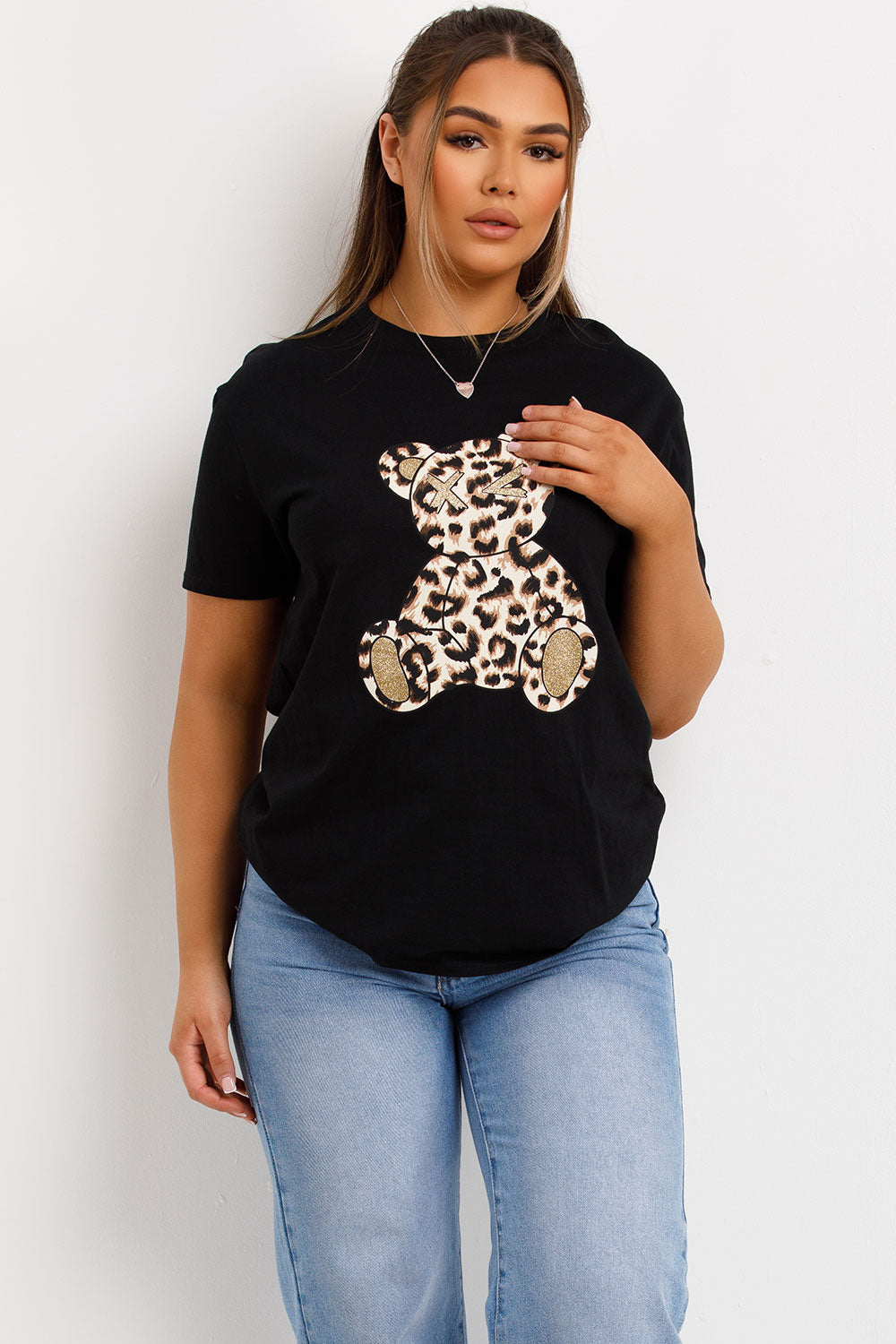 womens leopard print teddy bear print oversized t shirt styledup
