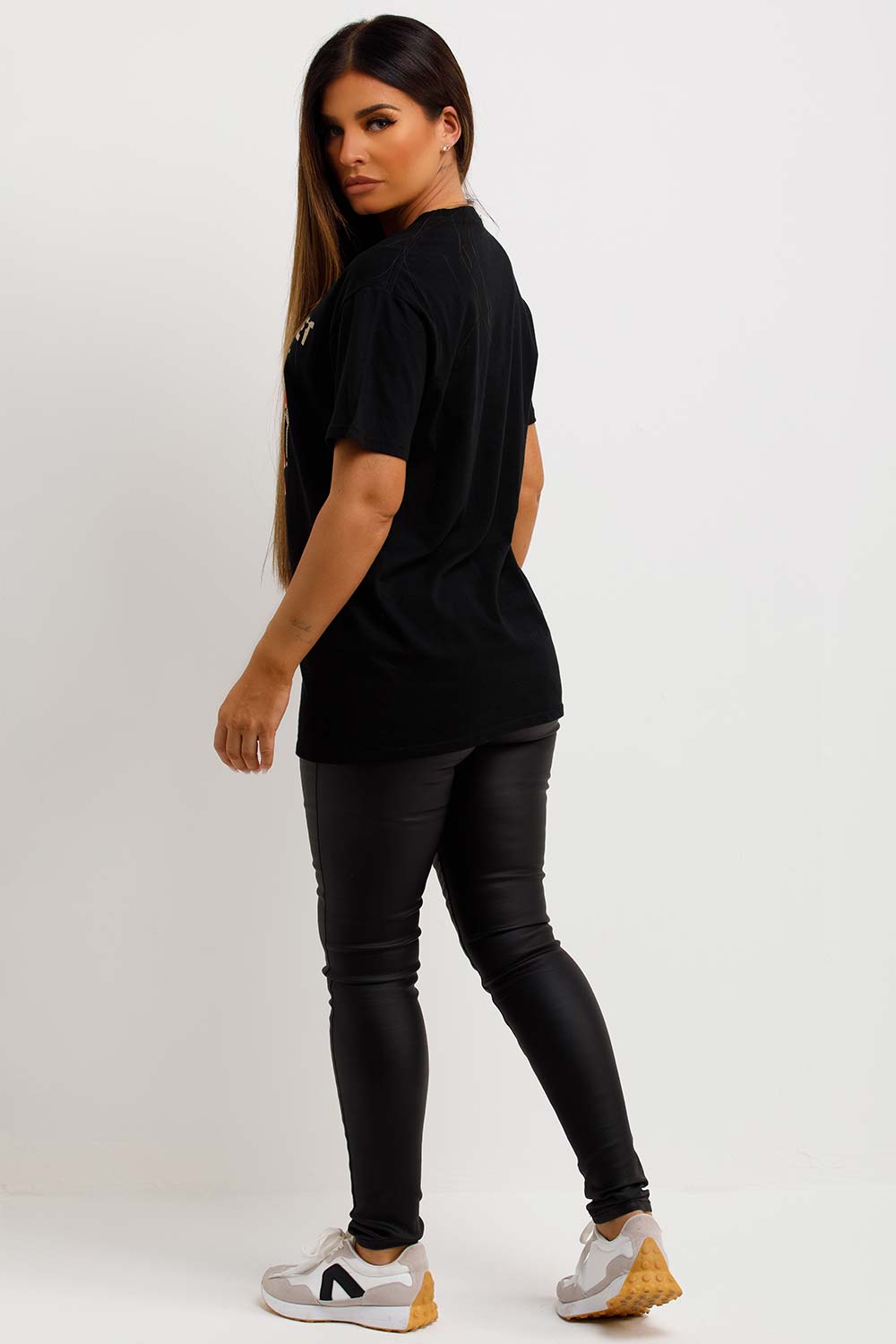 womens black t shirt with girls secret lips graphic