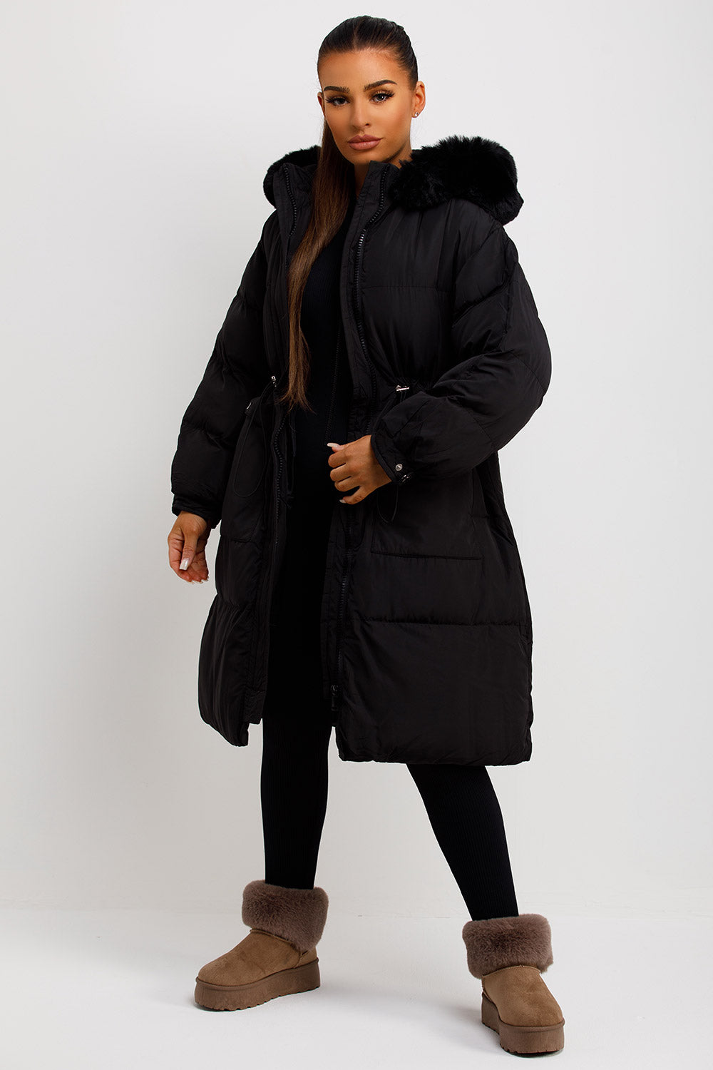 maxi puffer padded coat womens