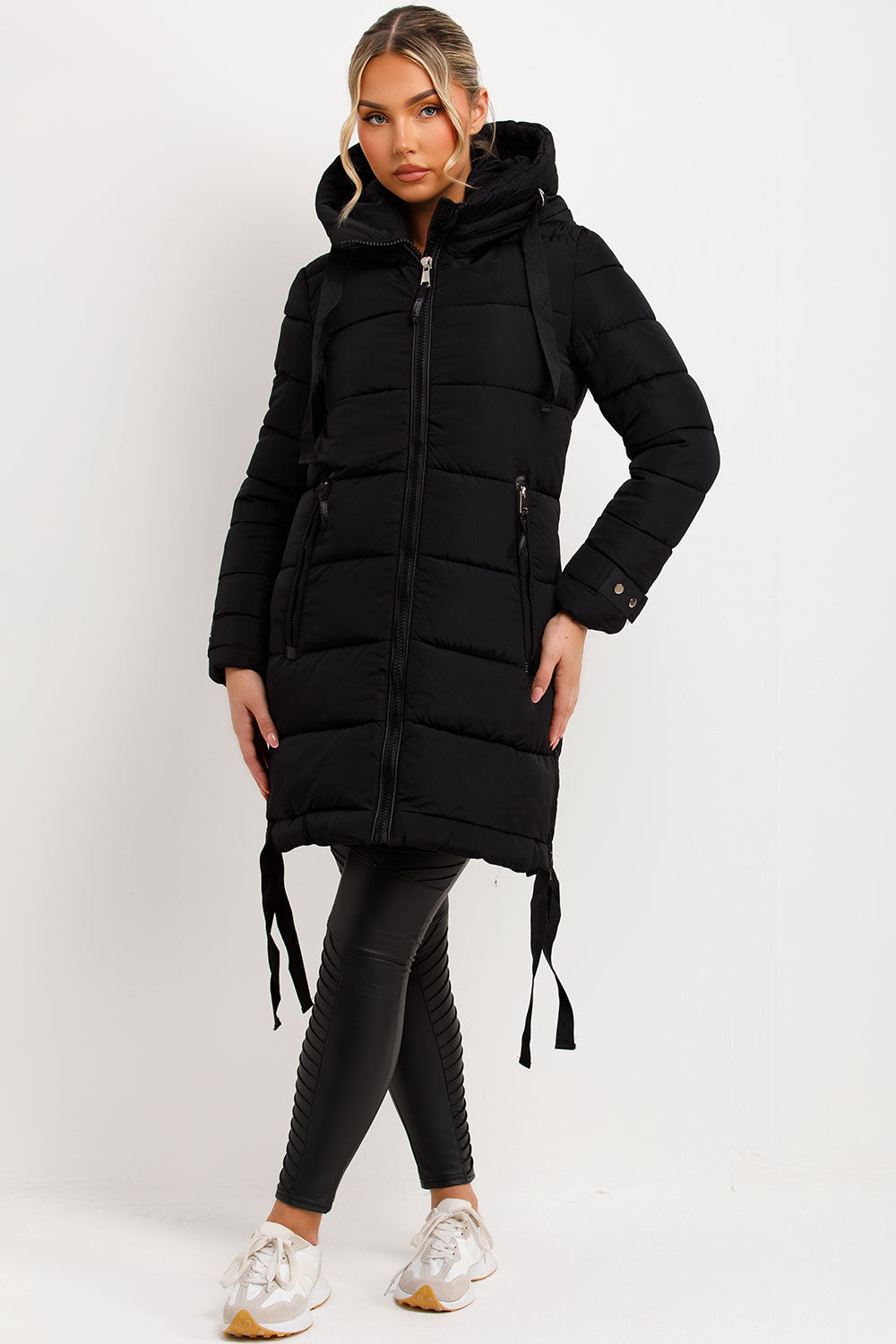 womens longline padded puffer quilted hooded coat outerwear