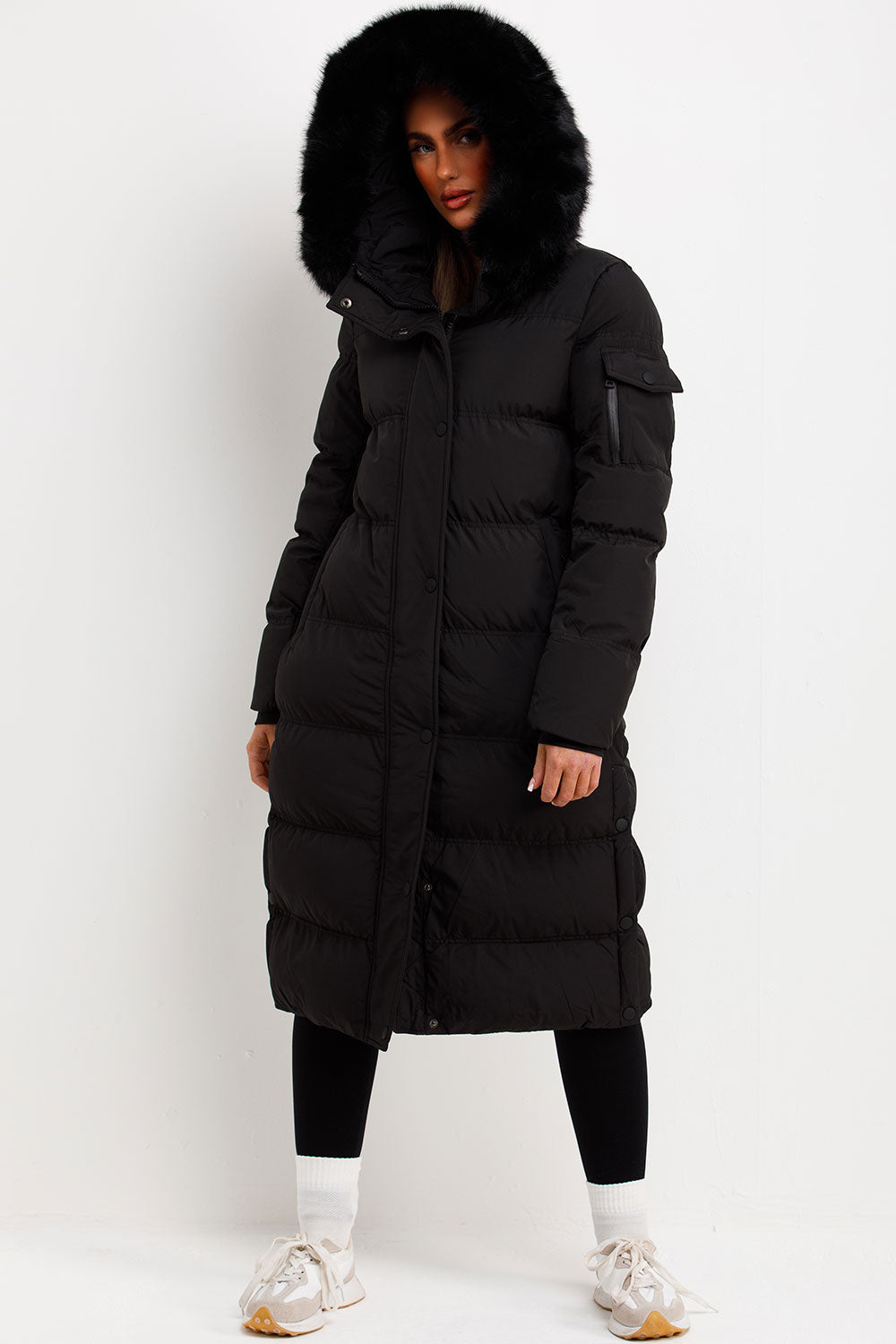 long padded puffer down coat black