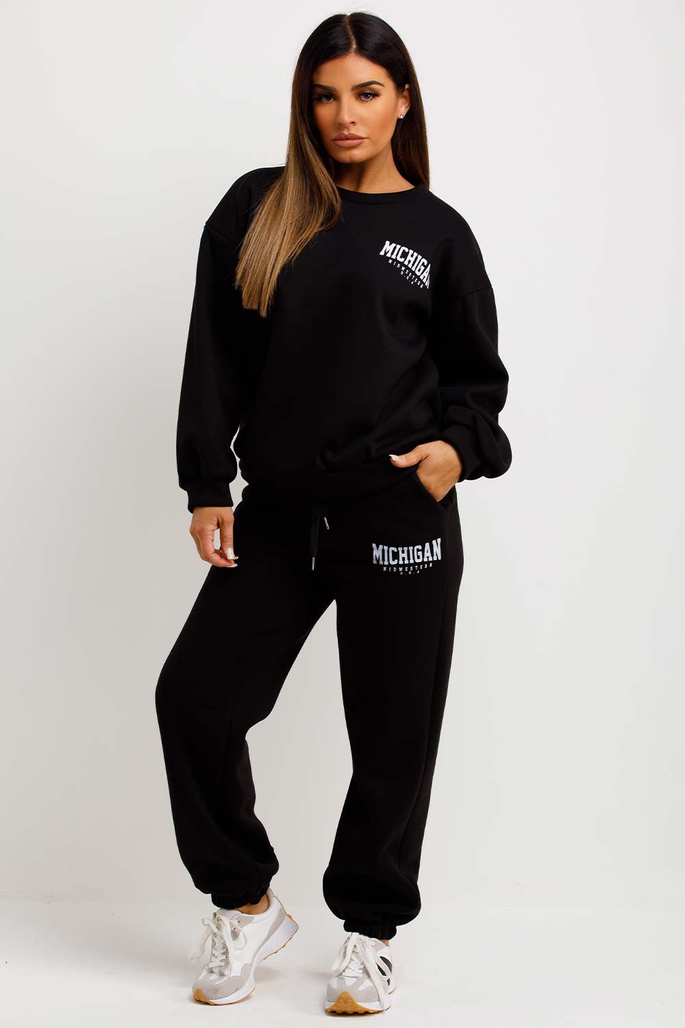 womens michigan slogan sweatshirt and joggers set