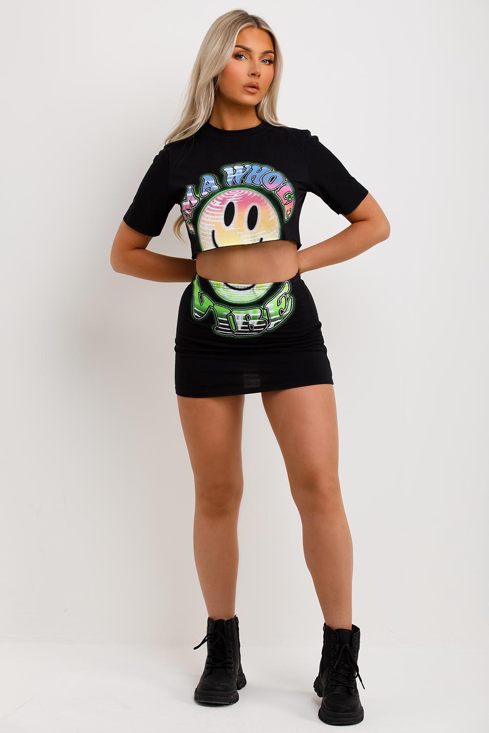 mini skirt and top co ord set neon festival rave party outfit