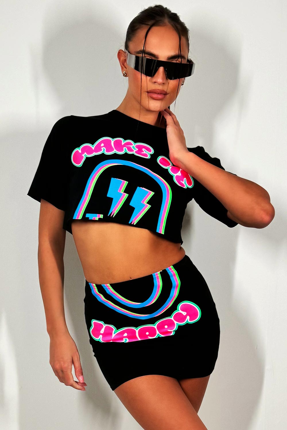 womens summer holiday outfit crop t shirt and mini bodycon skirt festival rave co ord