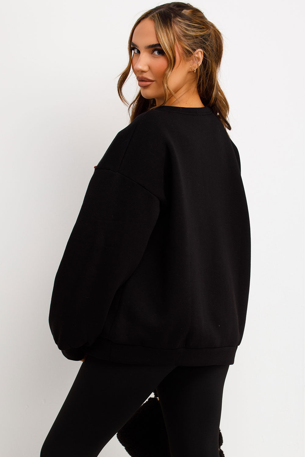 womens black round neck long sleeve jumper la sweatshirt