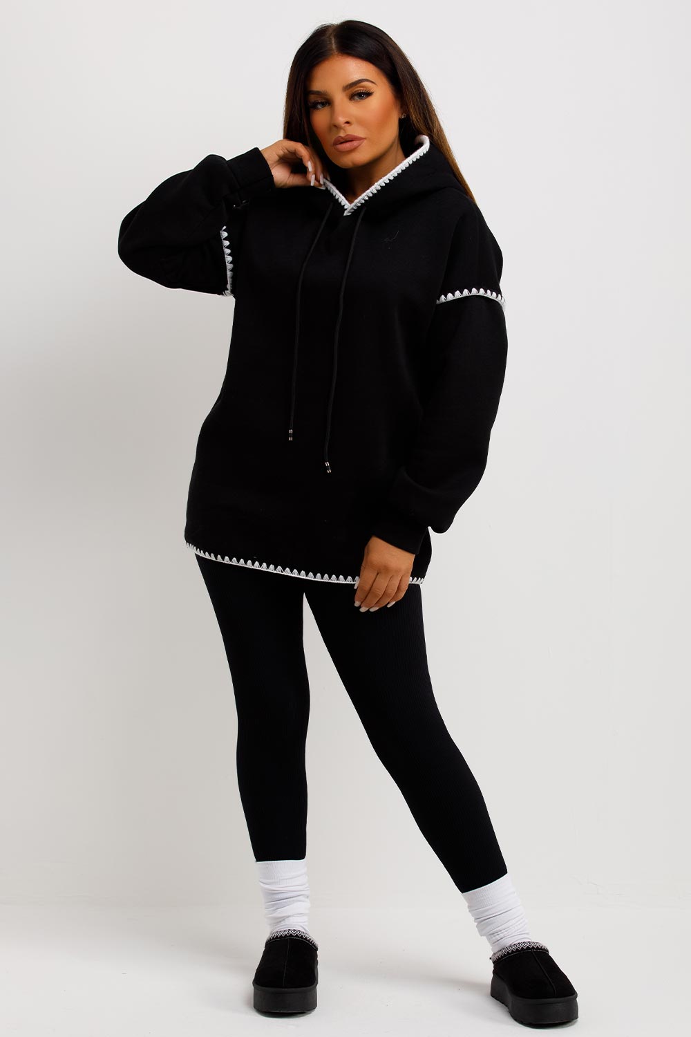 womens black oversized hoodie with contrast stitching