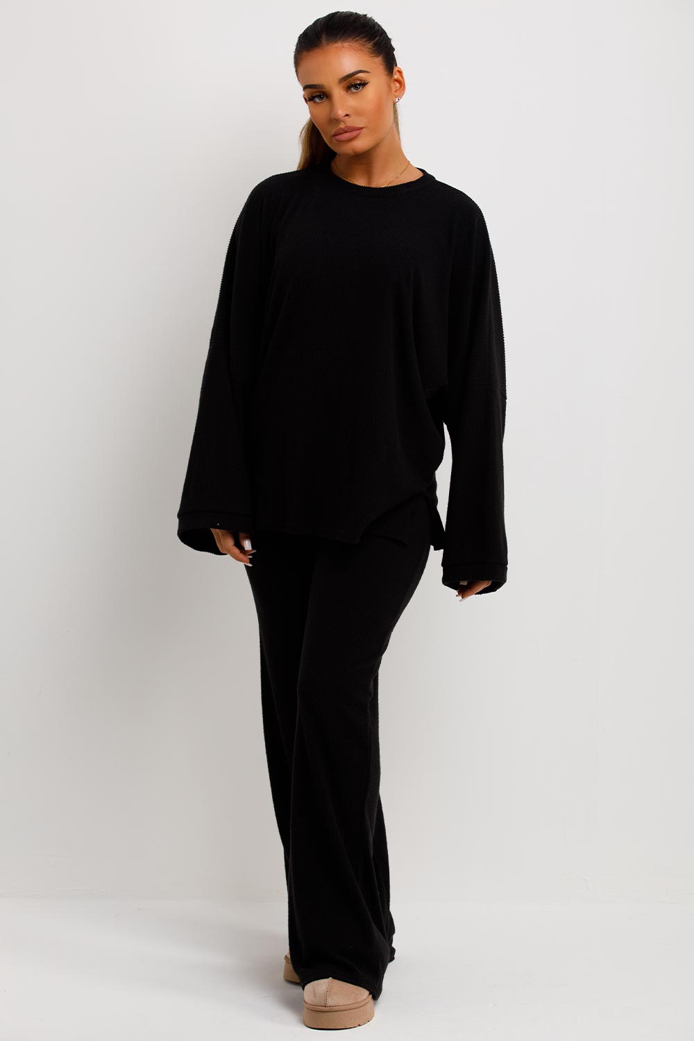 womens ribbed oversized loungewear co ord set