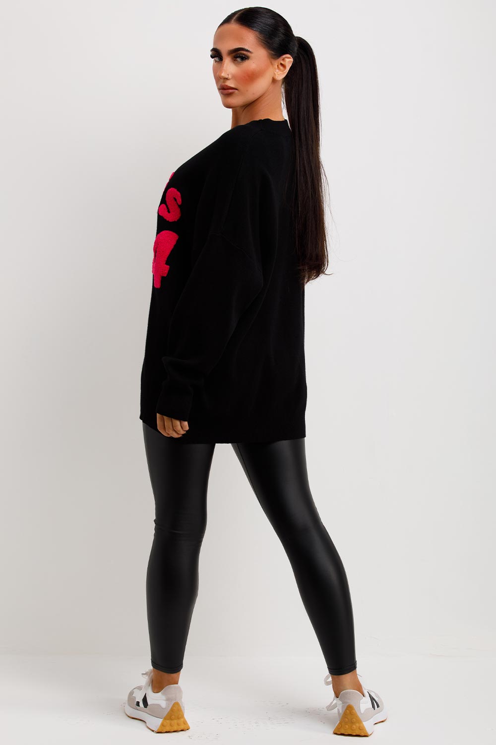 womens black oversized jumper with 1984 towelling
