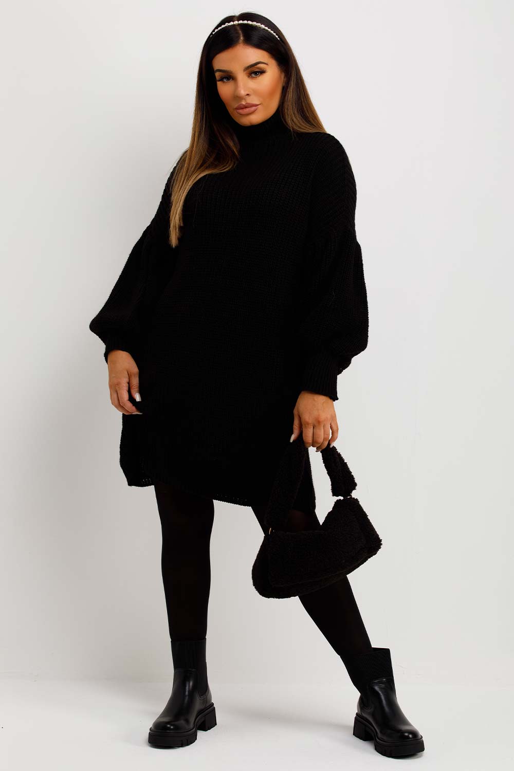 jumper dress with roll neck and long sleeves christmas outfit