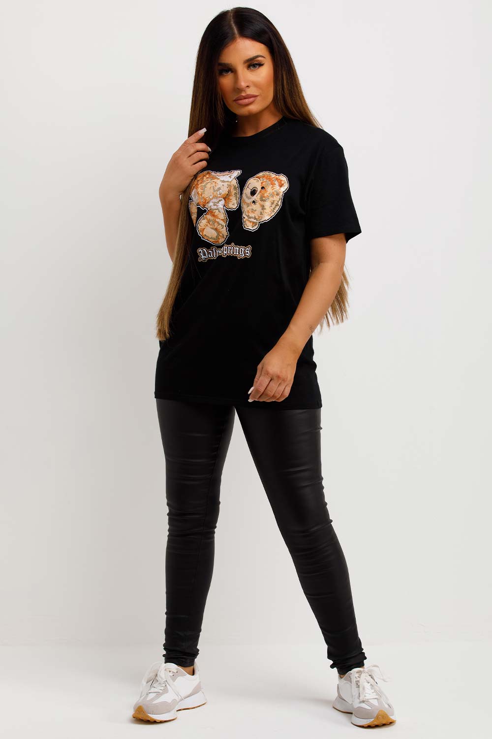 palm springs slogan black t shirt with teddy bear slogan womens