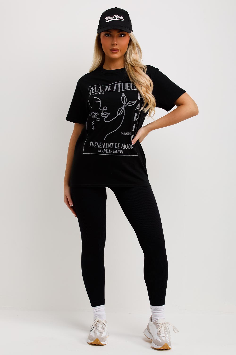 black t shirt with la mode graphic