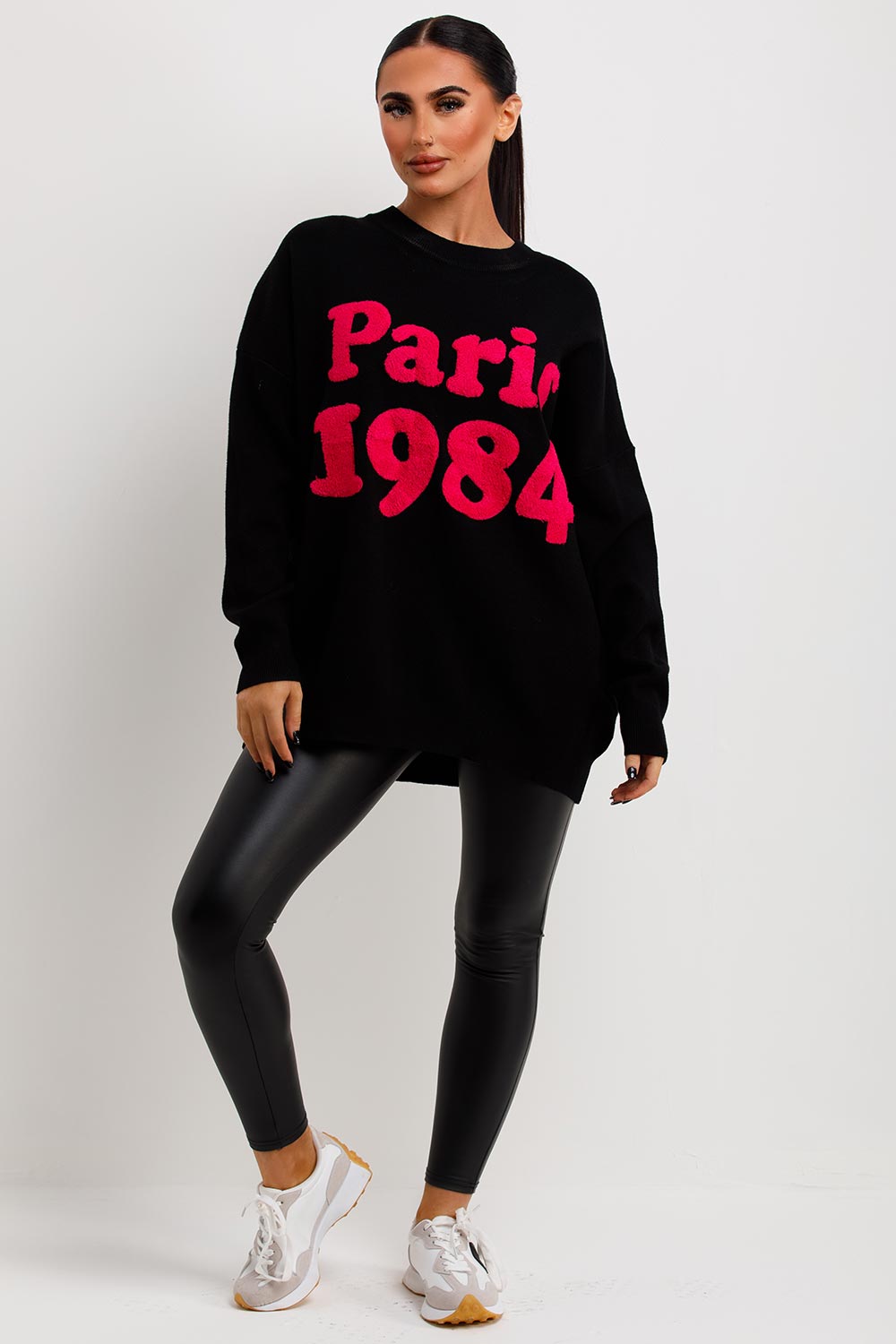womens 1984 towelling oversized jumper black