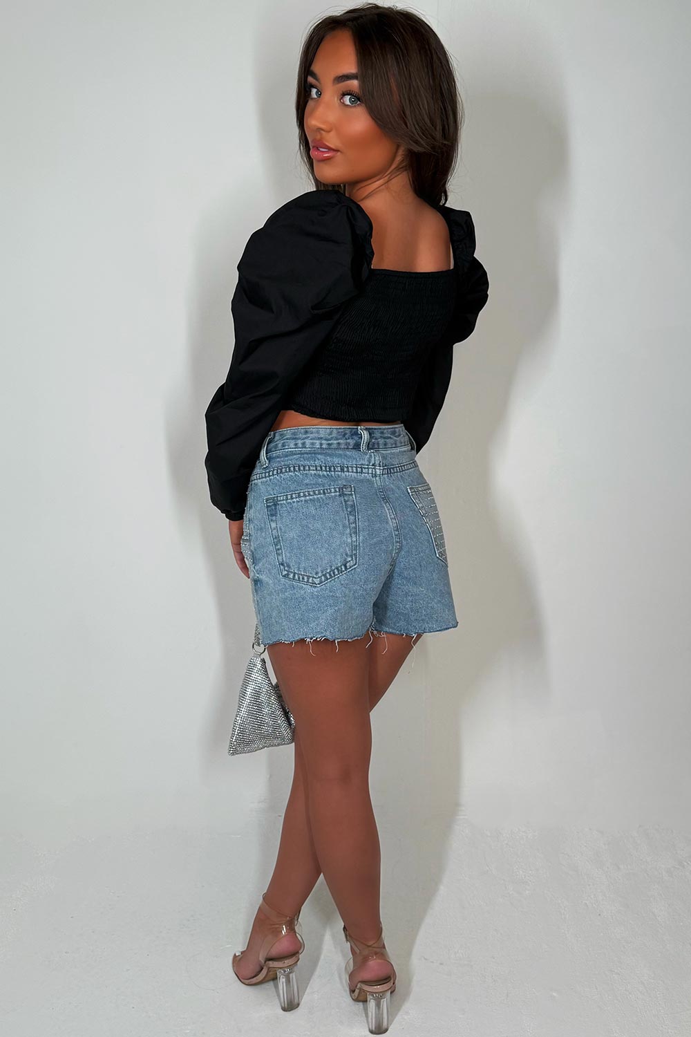 ruched puff sleeve crop top styledup