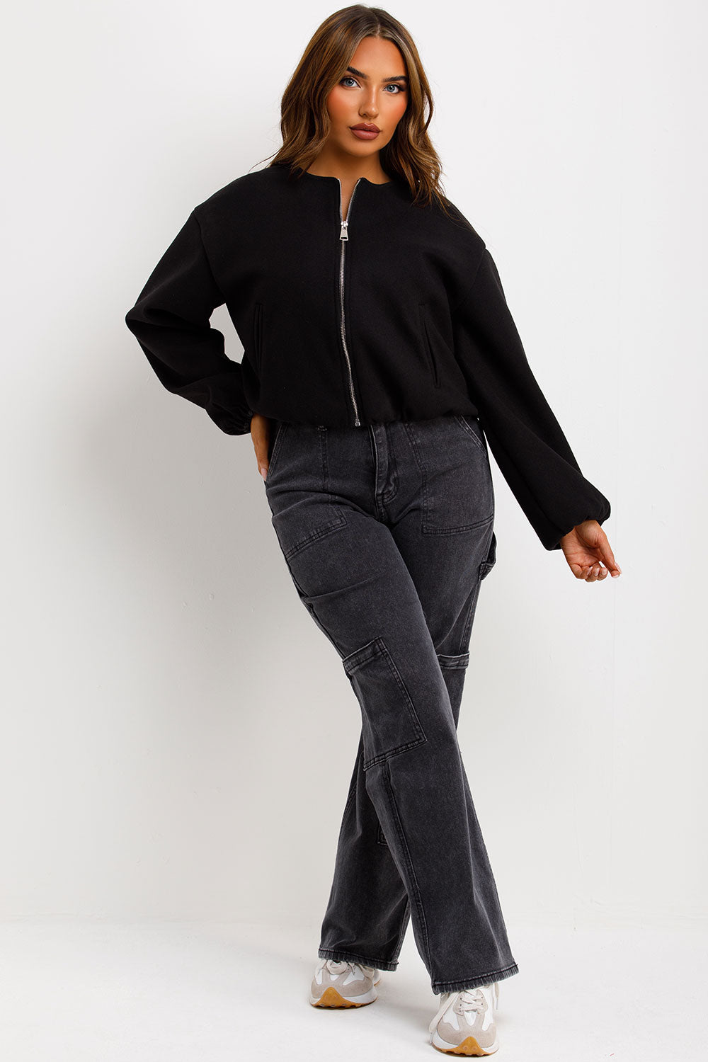 zara womens soft bomber jacket with zip and elasticated hem