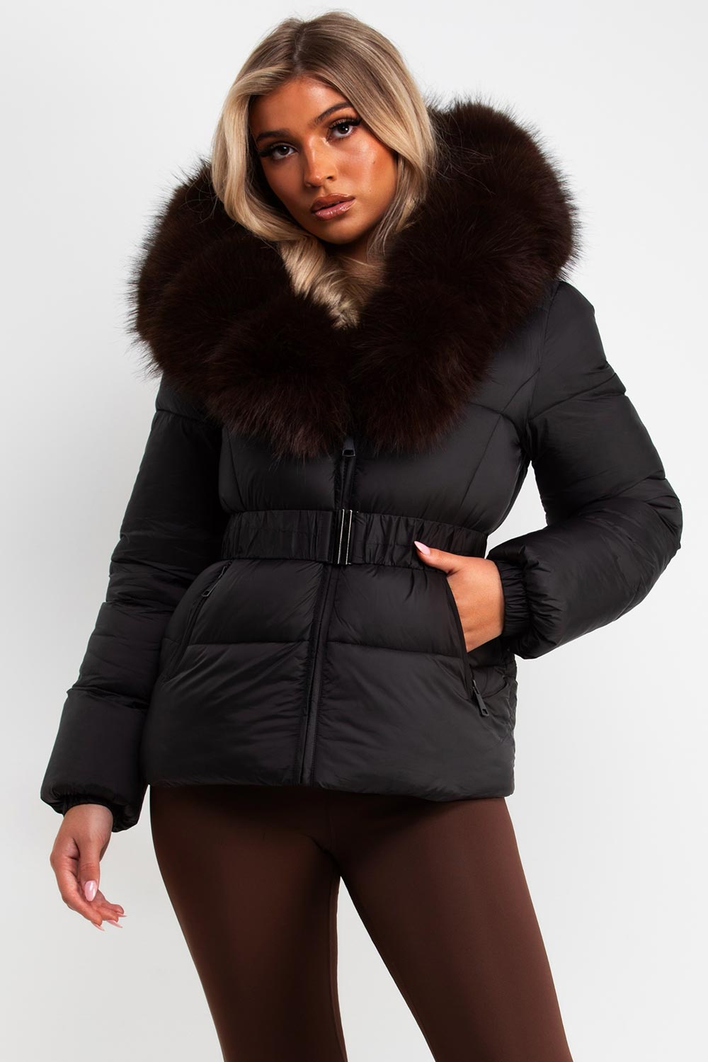 womens puffer padded winter jacket with fur hood premium quality uk