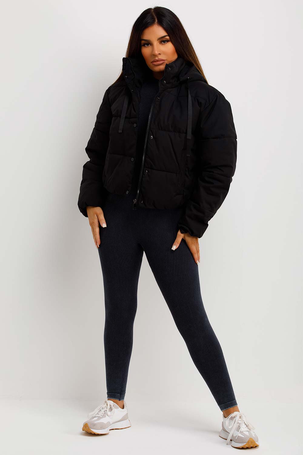 womens black puffer padded hooded jacket