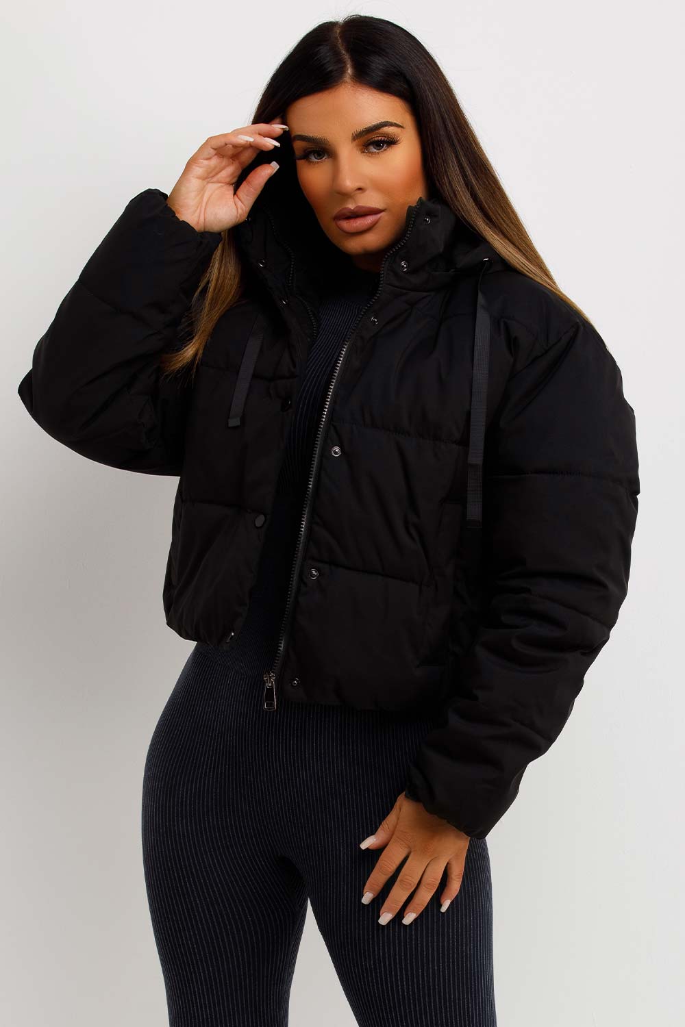 womens puffer padded hooded jacket