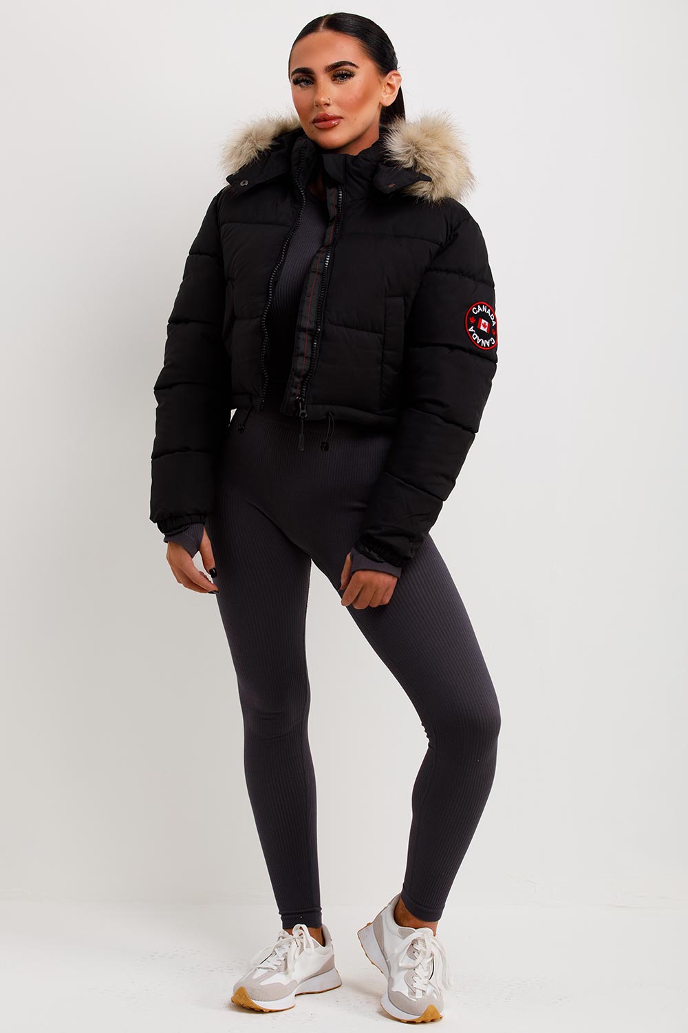zavetti bellucci crop puffer jacket black
