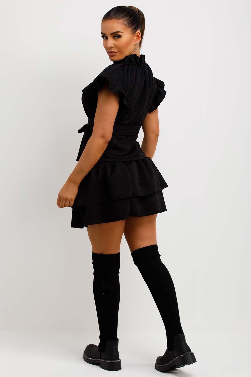 womens quilted frilly top and skirt co ord set christmas party outfit