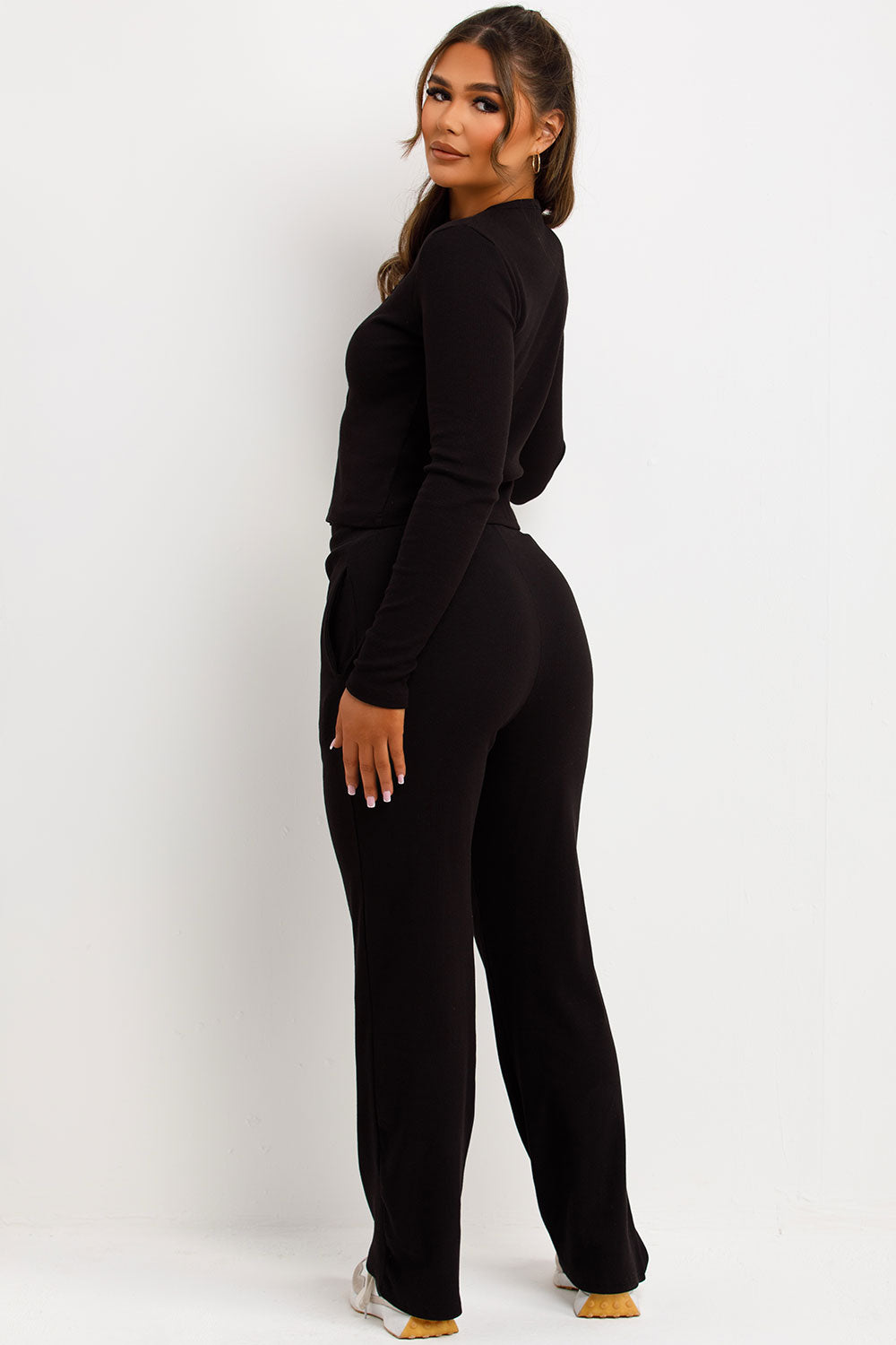 molly mae button up top and trousers co ord set black