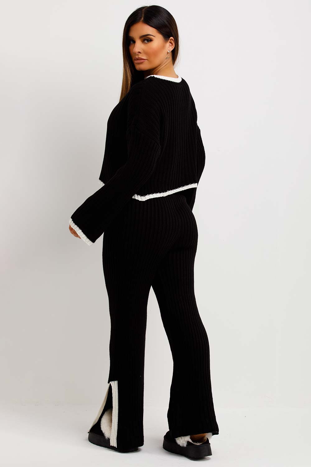 womens knitted jumper and trousers loungewear co ord set