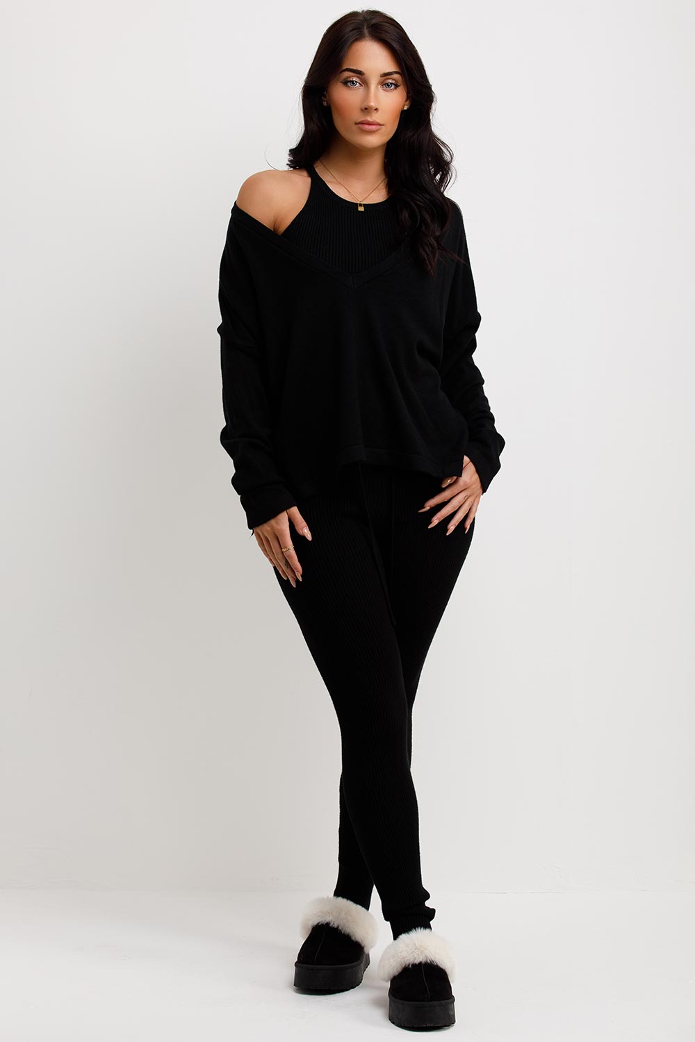 womens knitted three piece loungewear co ord set uk sale