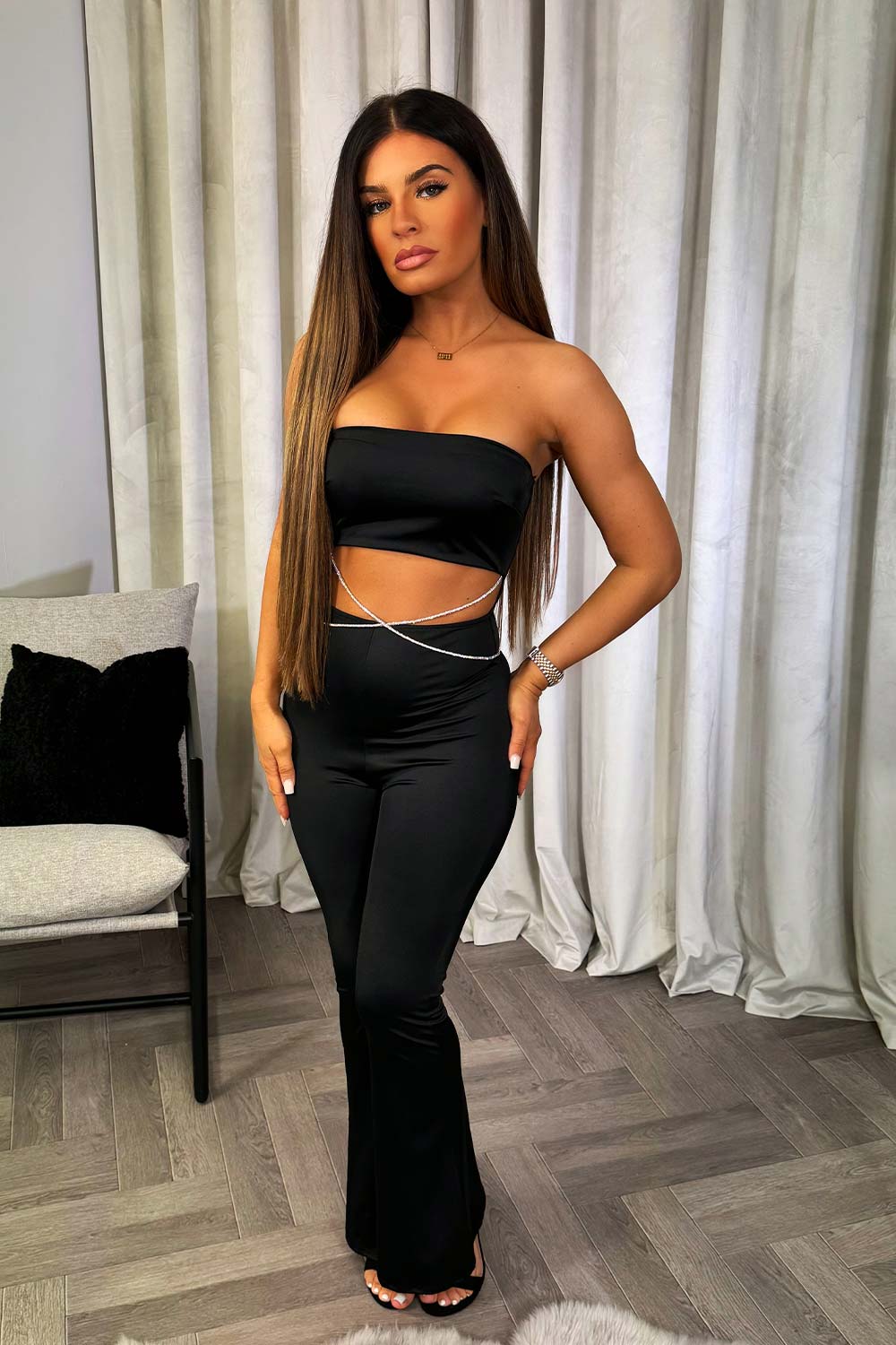 womens going out cut out diamante trim jumpsuit