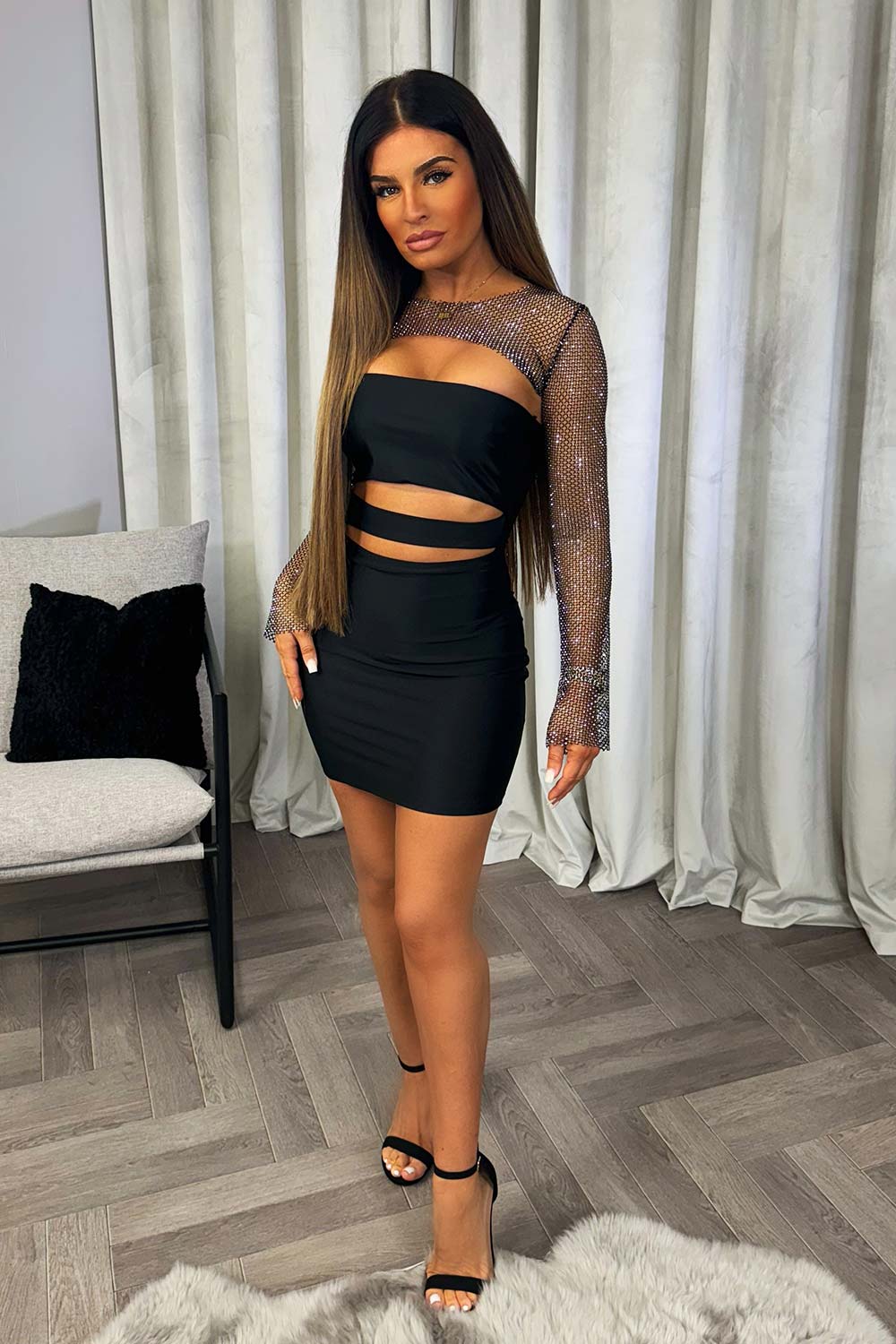 rhinestone satin short bodycon dress