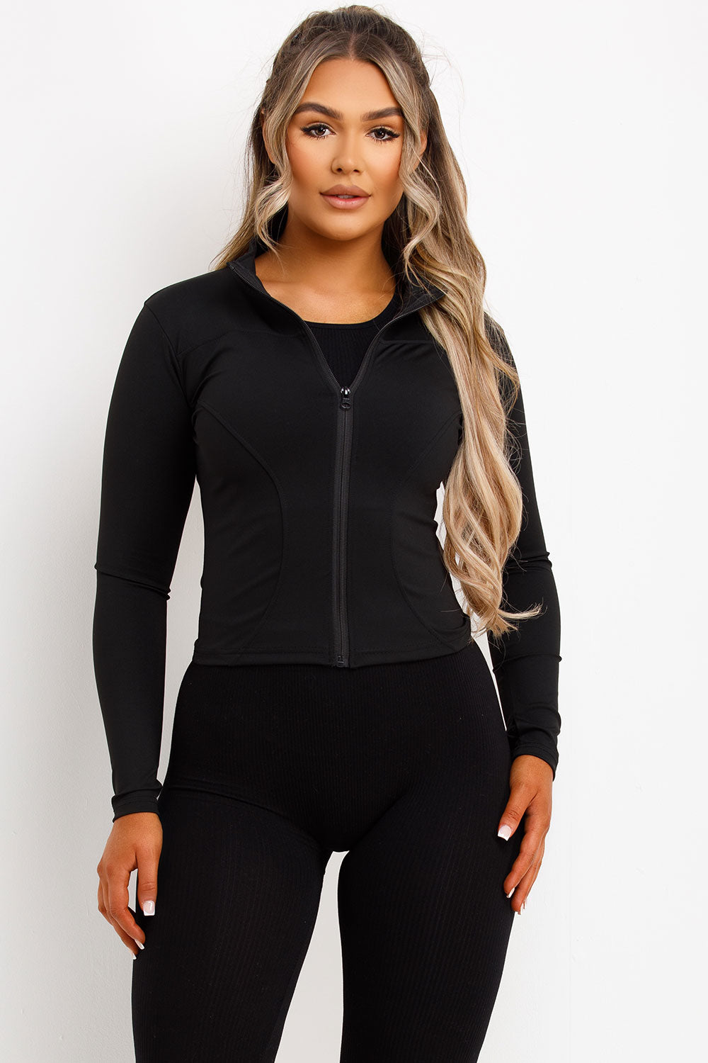 zip up long sleeve sculpt shape jacket