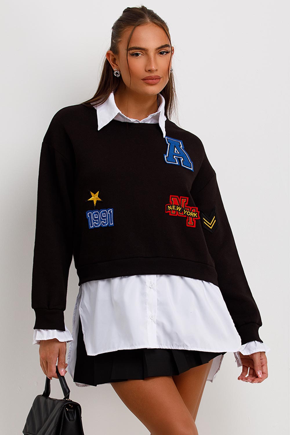 jumper shirt with new york slogan womens